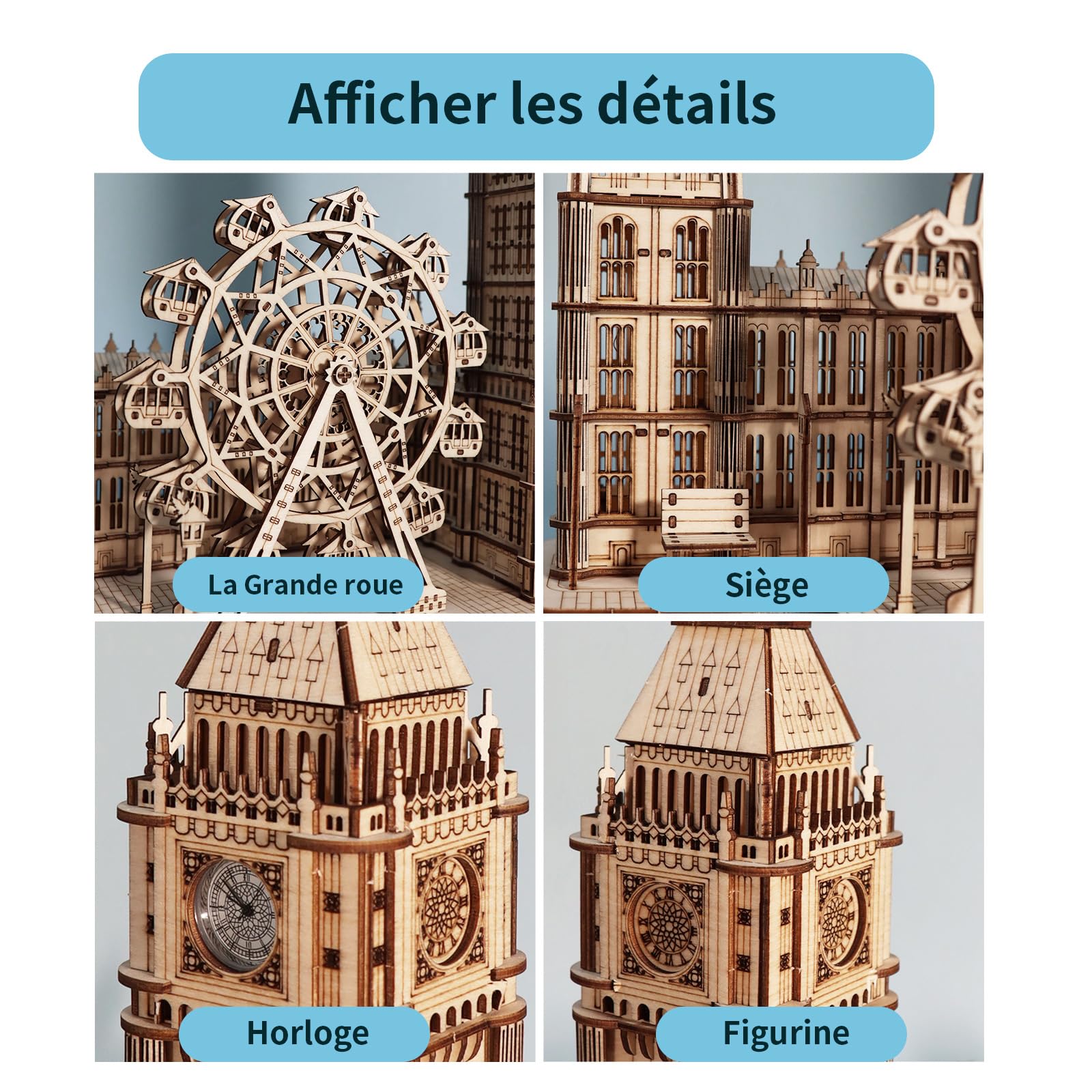 Puzzle 3D Bois Vintage Big Ben L 'Horloge avec Lumière LED Maquette en Bois A Construire Cadeaux d'anniversaire Noël