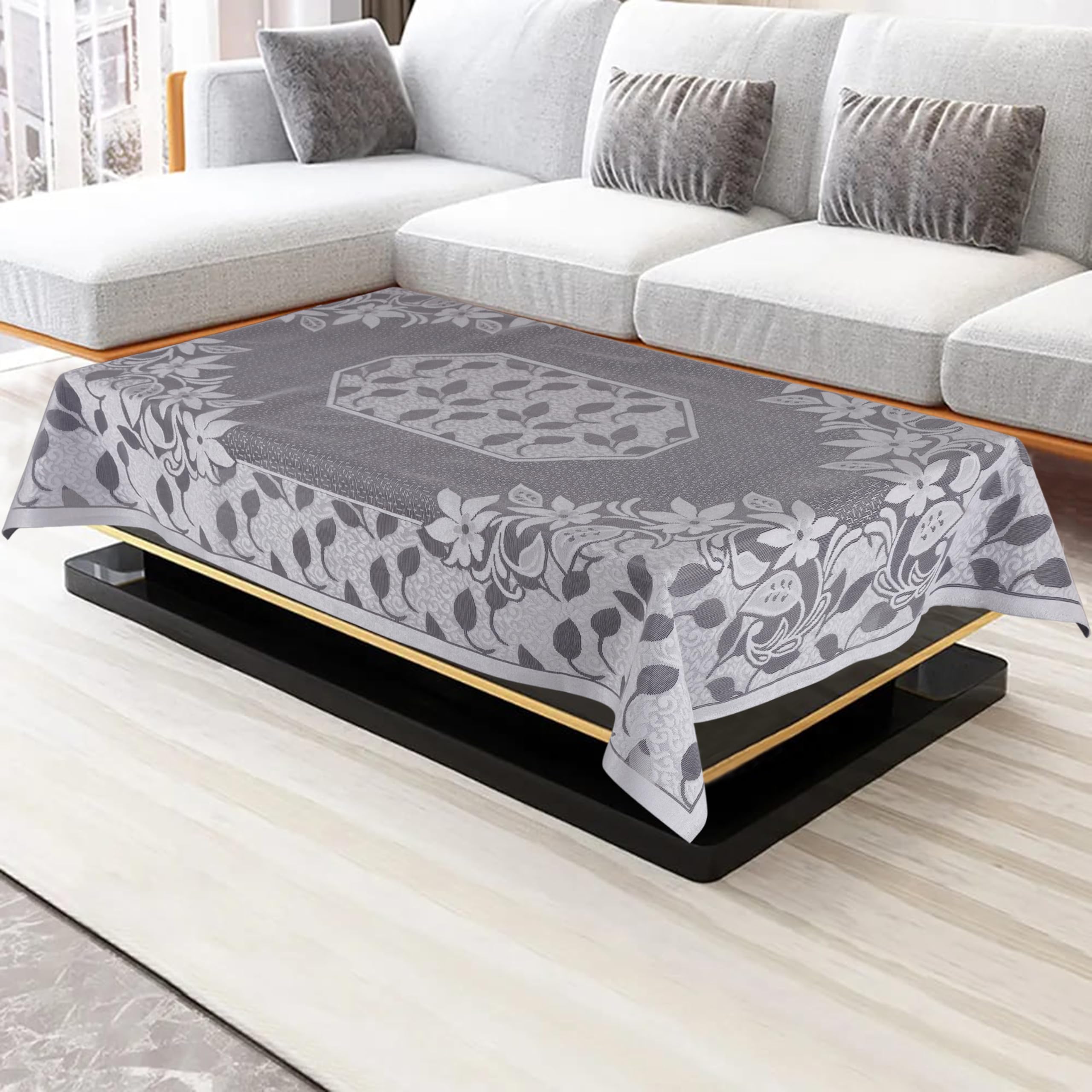 Homerz Premium Center Table Cloth, Cotton Table Linen, Royal and Durable Cover (BRT S21 Black Silver, 40x60 inch- Center Table)