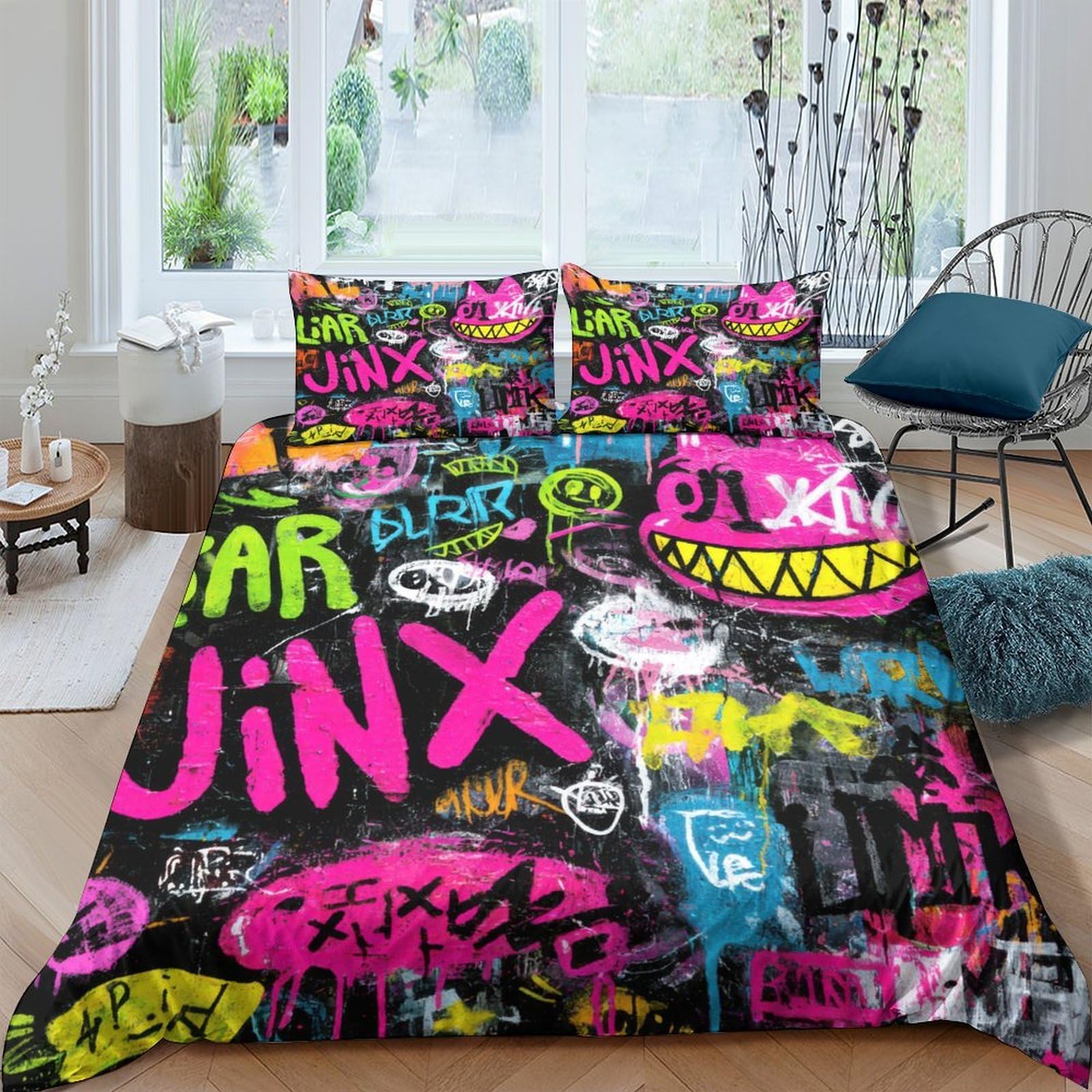Ctjqhvkz Style-4 3D Printed Graffiti Art Fitted Sheet Microfiber Soft Neon Street Style Mattress Cover For Bedroom Dorm Decor Single（135X200cm）