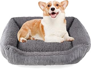 TWDEPART Orthopädisches Hundebett für mittelgroße Hunde, waschbares Plüsch-Hundesofa mit Cordbezug, rutschfest, Hellgrau, 73x60 cm product image