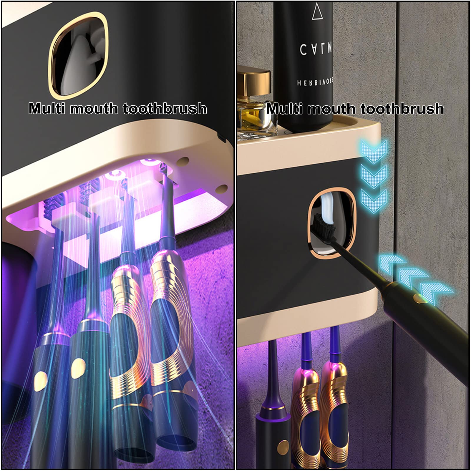 Porta Spazzolino Elettrico, Dispenser Dentifricio, Porta Dentifricio, Porta Spazzolini Bagno Muro, con gancio per spazzolino da denti, tazza per spazzolino da denti, scatola portaoggetti-3 Cups