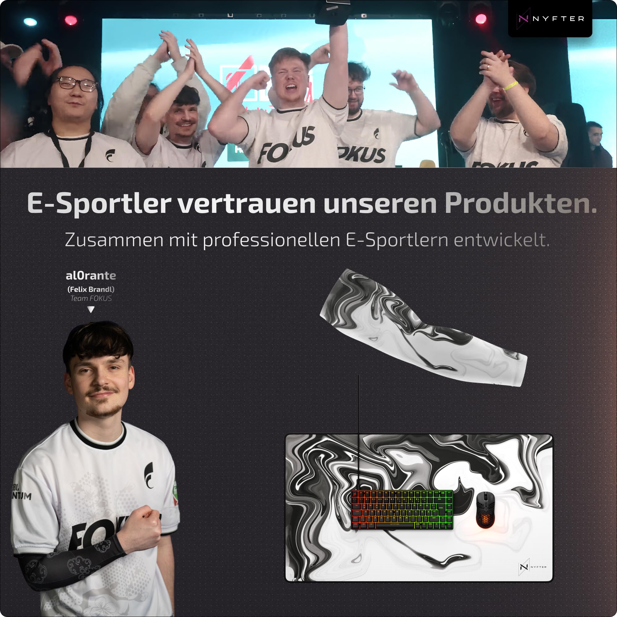 Nyfter Glas Gaming Mauspad 50x50 – Ultra-Präzise Oberfläche, Gehärtetes Glas, Vollsilikon-Anti-Rutsch, Abgerundete Kanten, Perfekter Glide – Premium Mouse Pad/Glasspad für Esports & Gaming (Sakura)