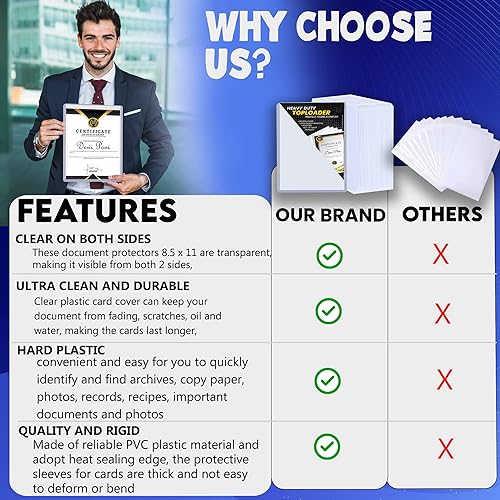 Miniatura 5 de Performore Marco de carga superior transparente rígido resistente de 11 x 8.5 pulgadas, soporte, protege, almacena, muestra fotografías, impresiones