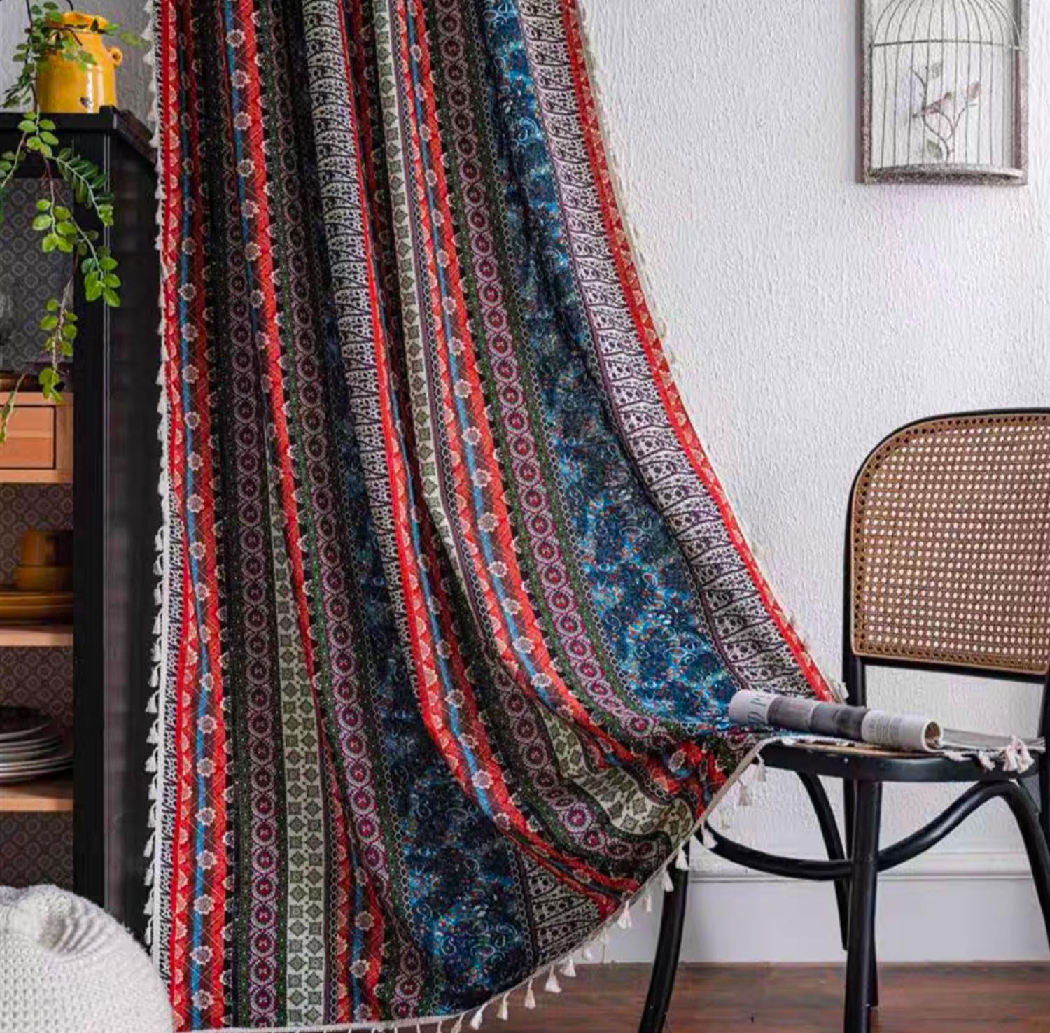 Rideau Boho salon rétro à rayures ethniques 150x220cm de poche