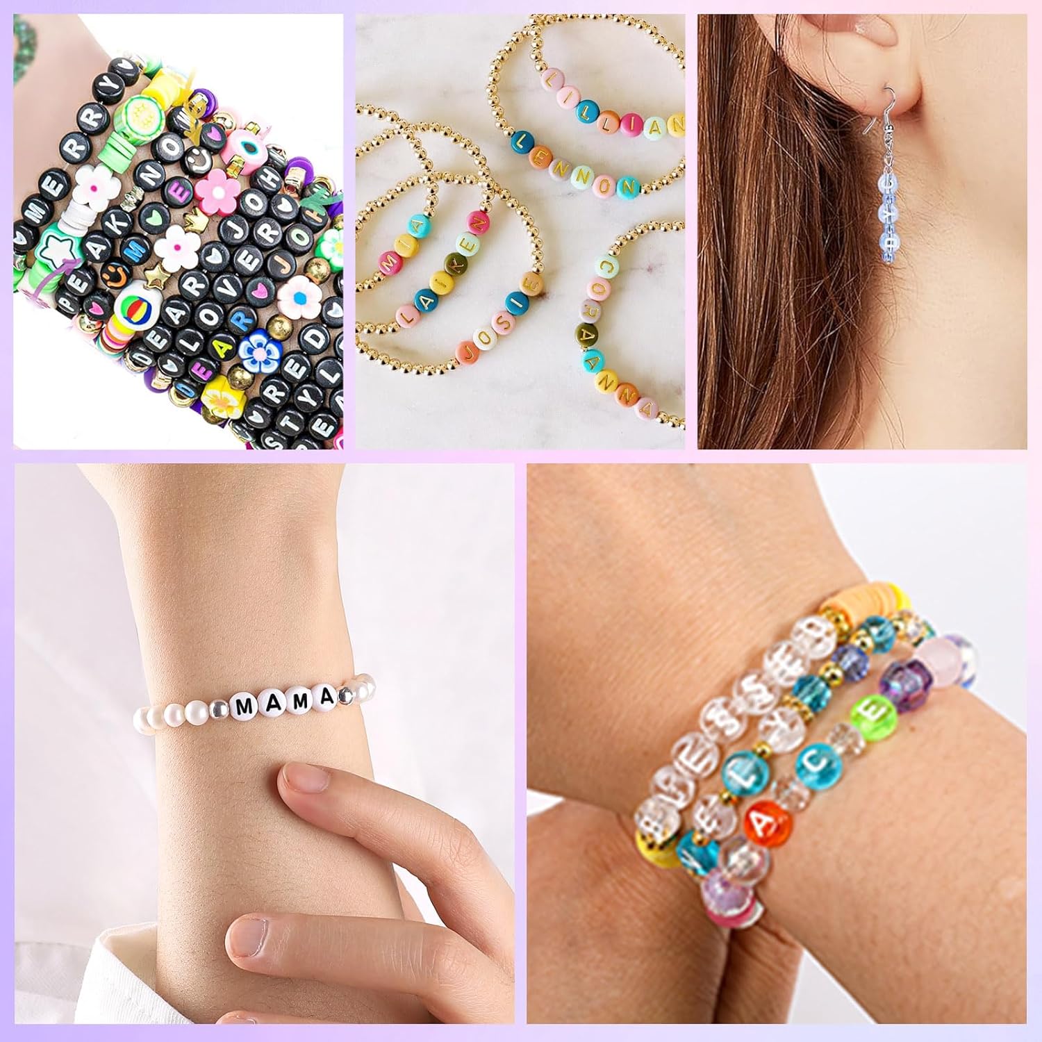 1600Pcs Pink and White Round Letter Beads A-Z, 4X7mm Acrylic Alphabet Beads for Friendship Bracelets Making - Image 5