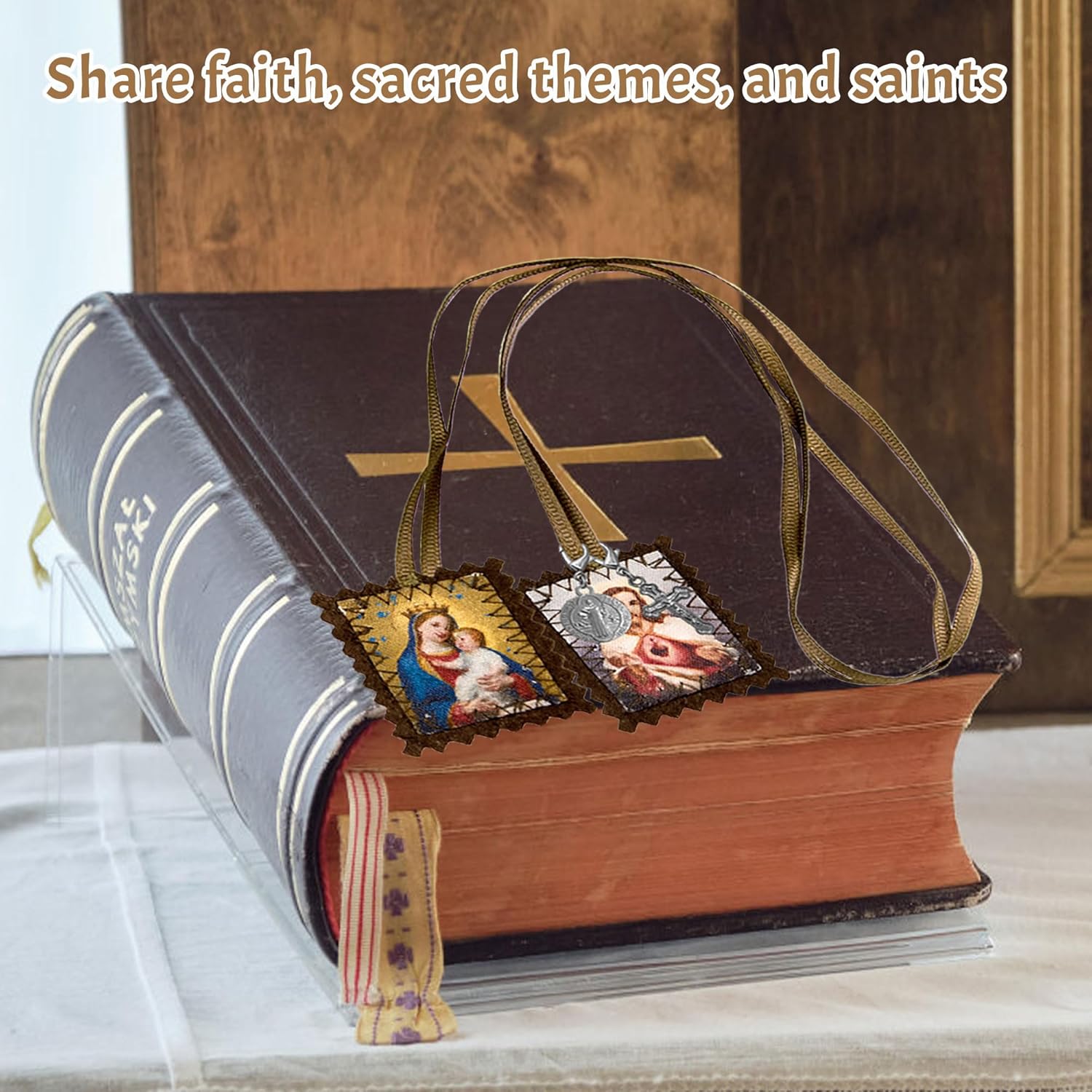 6 Pcs Brown Scapular, Bulk Scapulars Catholic Of Our Lady Of Mount Carmel, Escapularios Catolicos Religious Necklaces Gift With St Benedict Medal Crucifix Home Blessing Door Hanger, Catholic Decor - Image 4