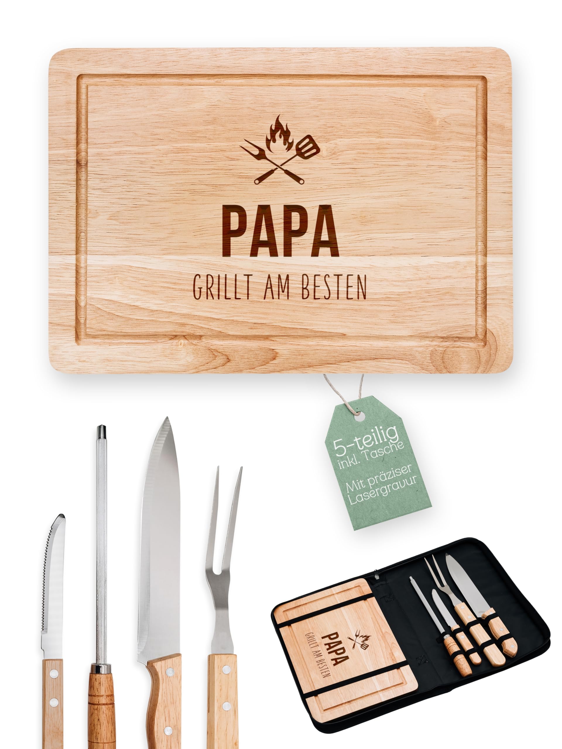 Set da barbecue con coltello in set di coltelli, regalo per grigliate, accessori per barbecue, regalo per uomini, tagliere come regalo per la festa del papà e per la stagione barbecue