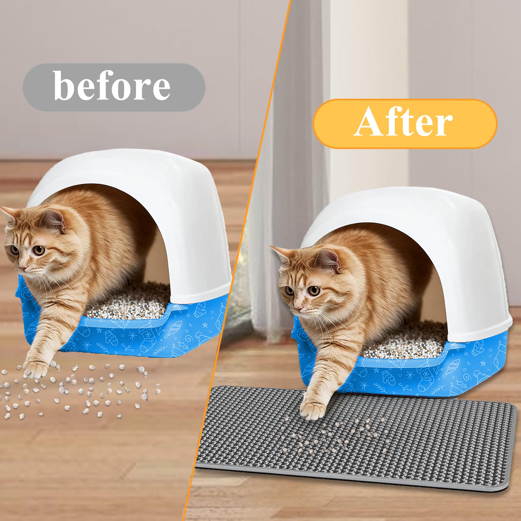 Alfombrilla para arena para gatos, 60 x 90 cm, doble capa, antideslizante, impermeable, con hebilla, color gris