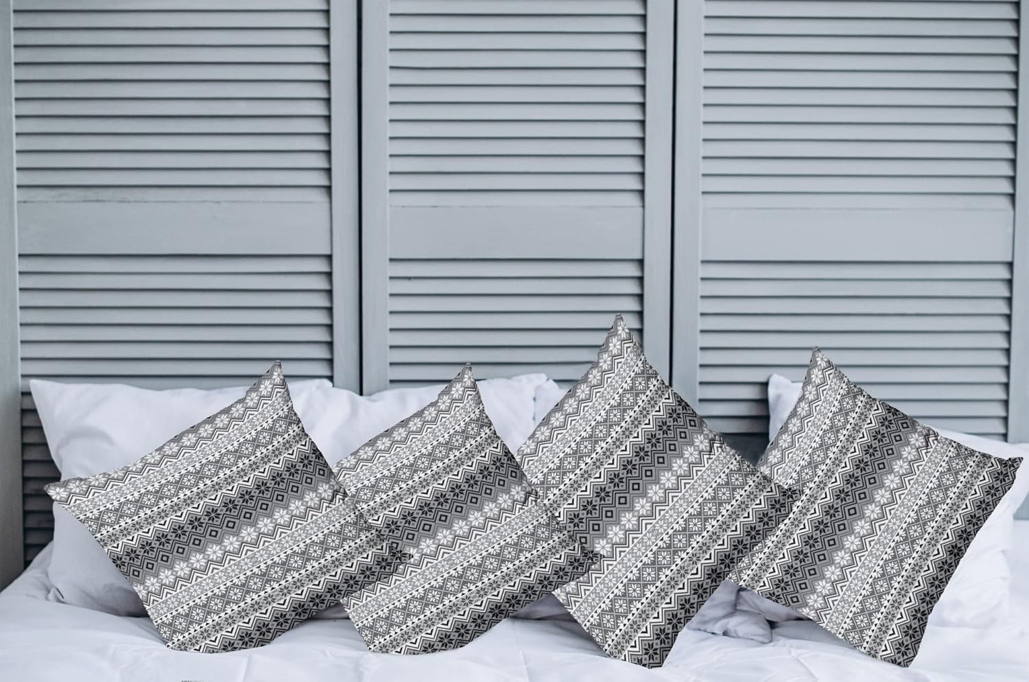 Ambesonne Grey Decorative Throw Pillow Case Pack of 4, Nordic Snowflake Knit Patterns Scandinavian Motifs Traditional and Modern Print, Cushion Cover for Couch Living Room Car, 20", Grey White