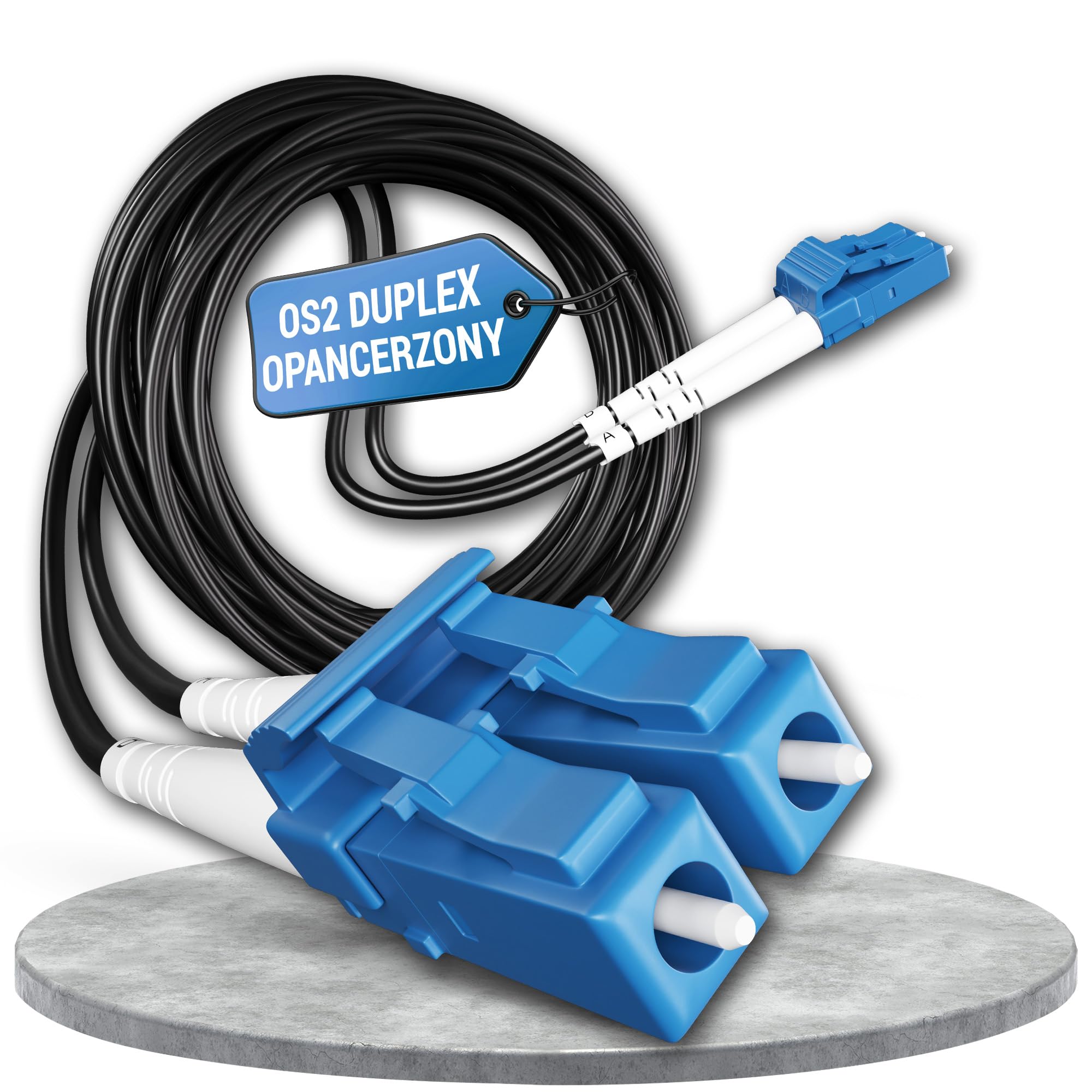 50m Pancerny Kabel Światłowodowy OS2 Duplex Breakout LC/UPC, Patchcord Jednomodowy G657A2 9/125, LSZH Wewnętrzny/Zewnętrzny, Przedłużacz Światłowodowy Wzmocniony Patch Sieć ⌀3mm Czarny