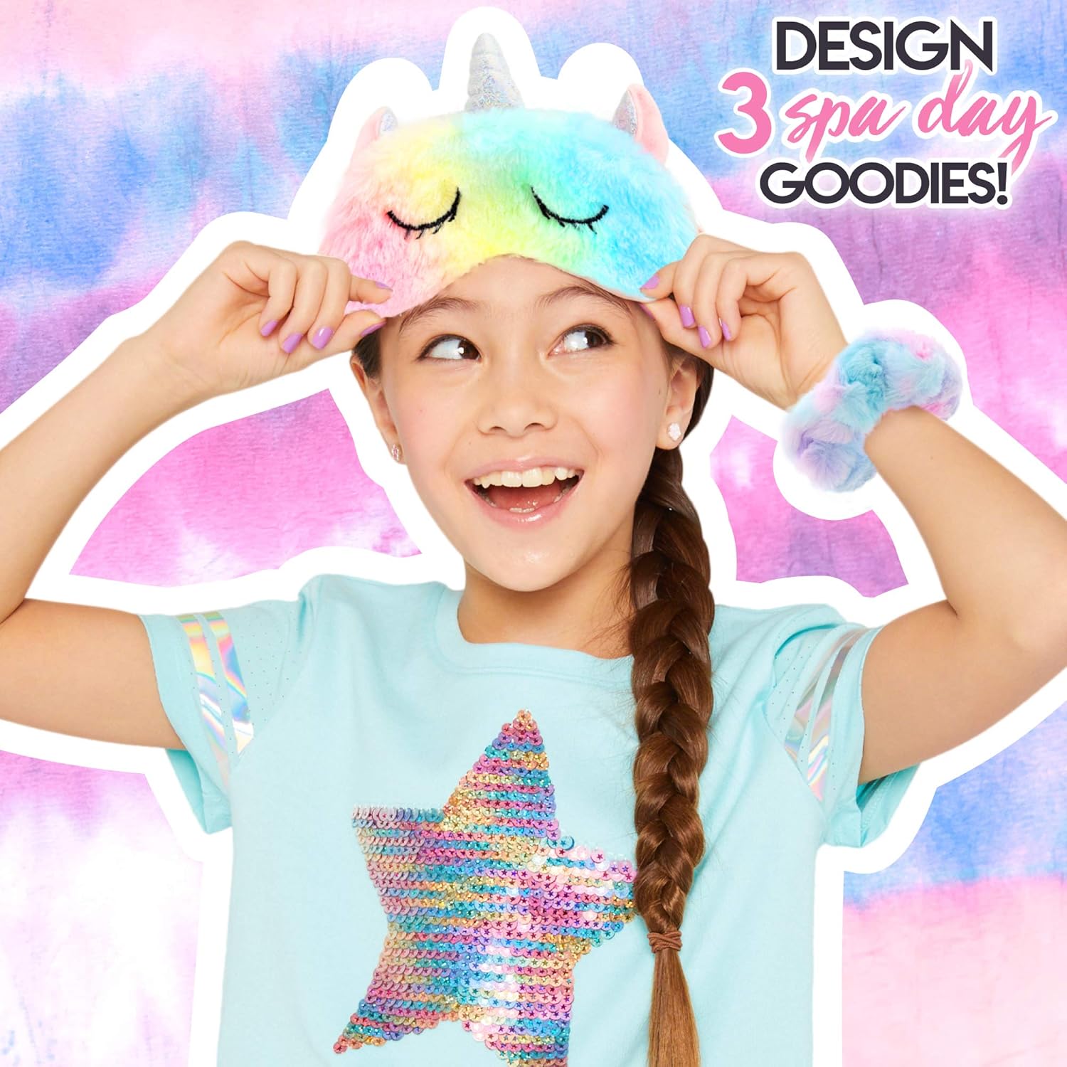Just My Style Fuzzy Spa Tie-Dye Set by Horizon Group USA, Create 3 Soft Tie-Dye Spa Day Essentials with Vibrant Brush Marker Colors, Mess-Free, DIY Kit for Kids