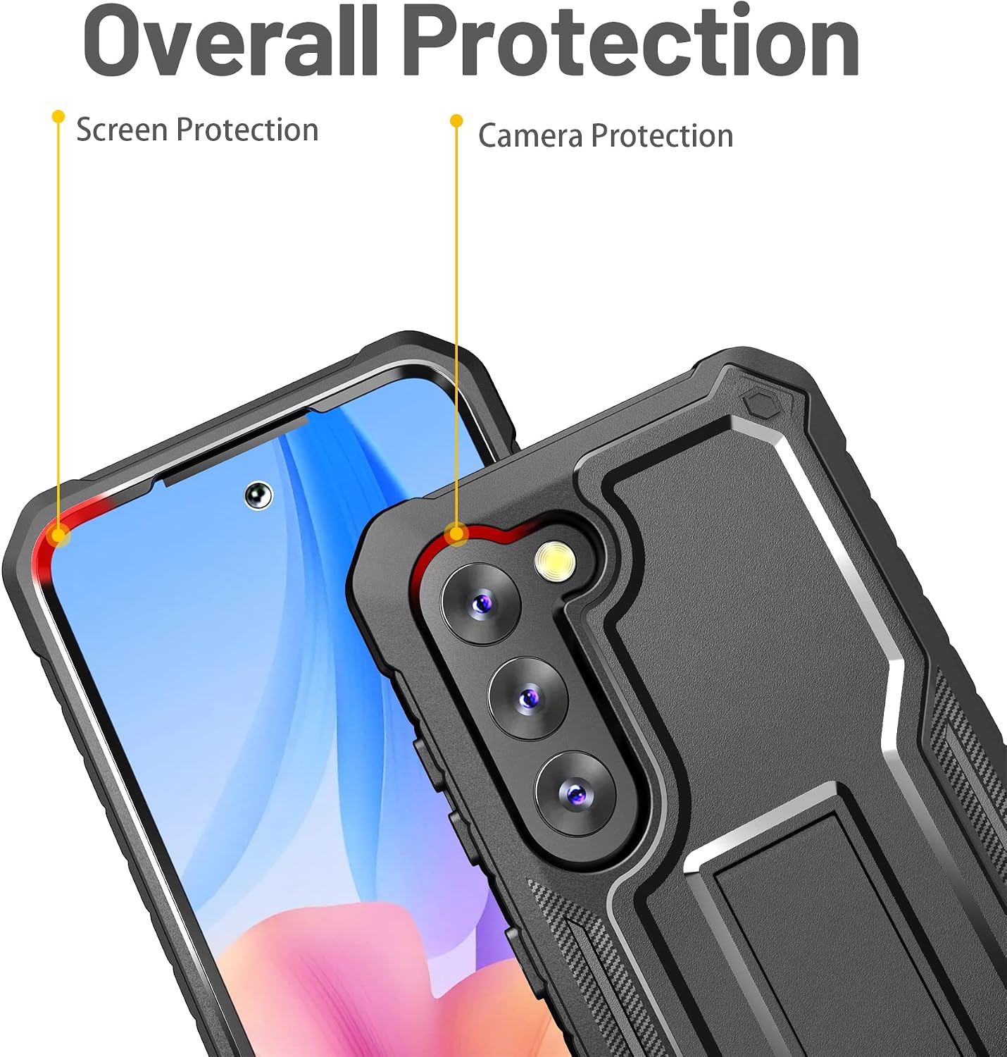 FITO for Samsung Galaxy S23 Case, Dual Layer Shockproof Heavy Duty Case for Samsung S23 with Screen Protector, Built in Kickstand (Black)