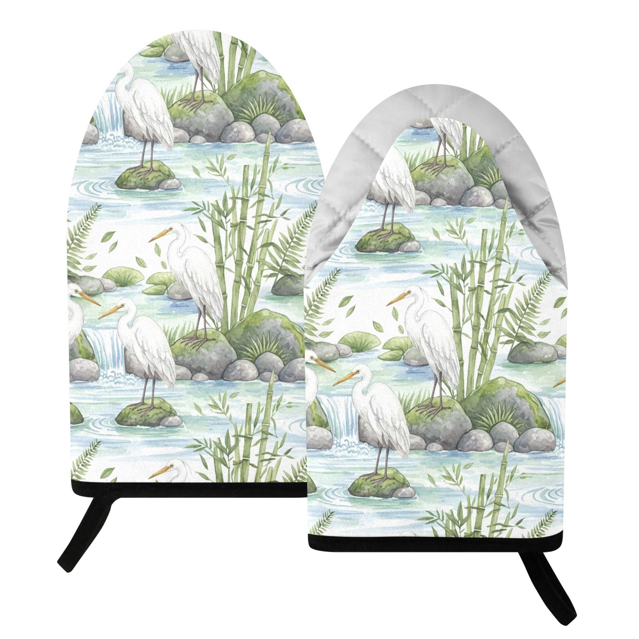 Kutsu Birds Oven Mitts for Kitchen, Heat Resistant Cotton Oven Gloves for BBQ Baking Cooking, Breathable Kitchen Essentials, 2 pcs