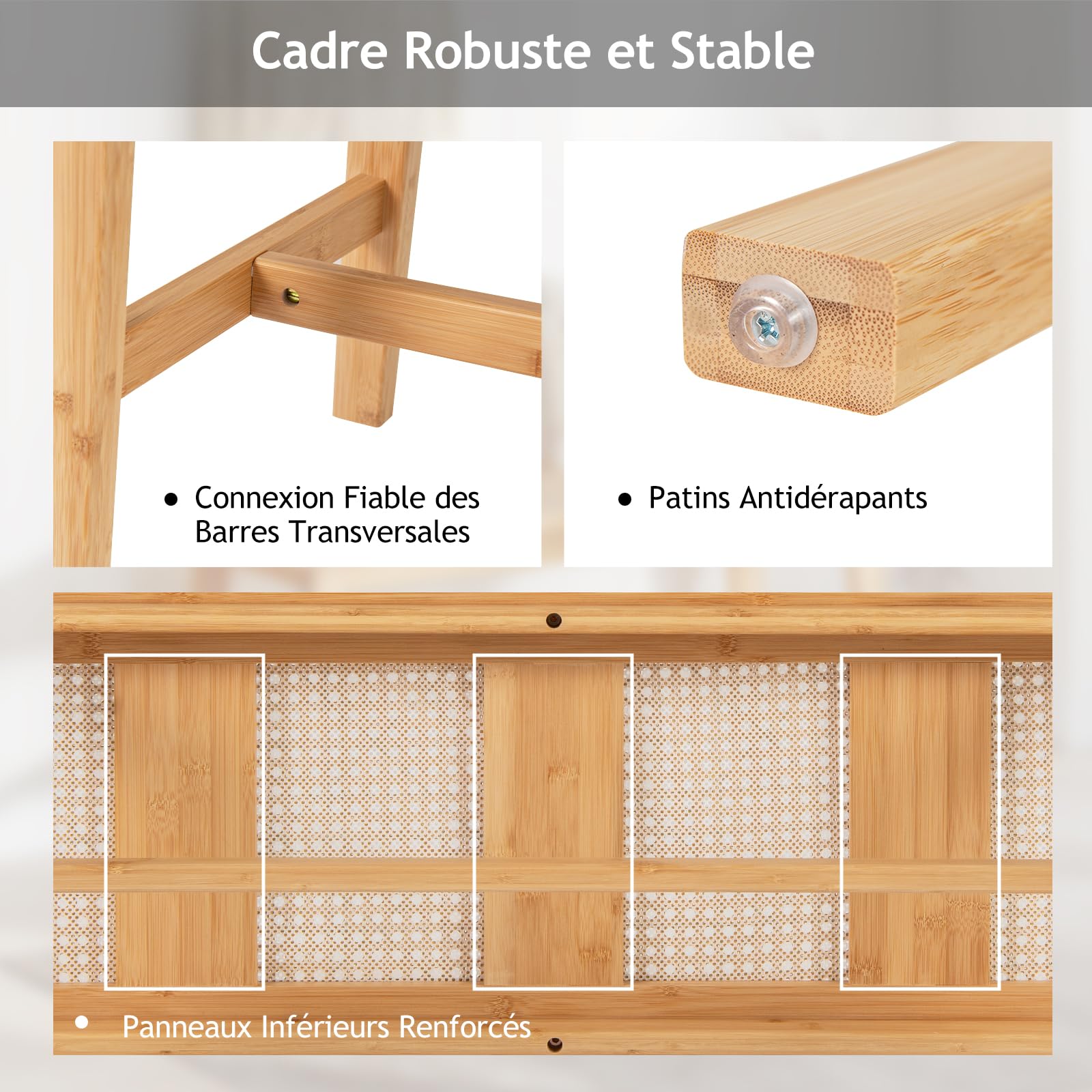RELAX4LIFE Banc Chaussures Entrée 100 CM en Rotin, Banc Salle à Manger en Bambou Amana Cannage avec Tissé à la Main, Banquette, Bout de Lit pour Entrée Cuisine Salon Chambre Naturel