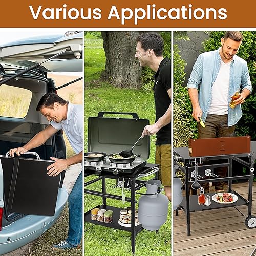 Miniatura 6 de Mesa plegable para parrilla con doble estante, carrito de barbacoa móvil de 40 x 20 pulgadas, resistente, altura ajustable, amplio soporte de