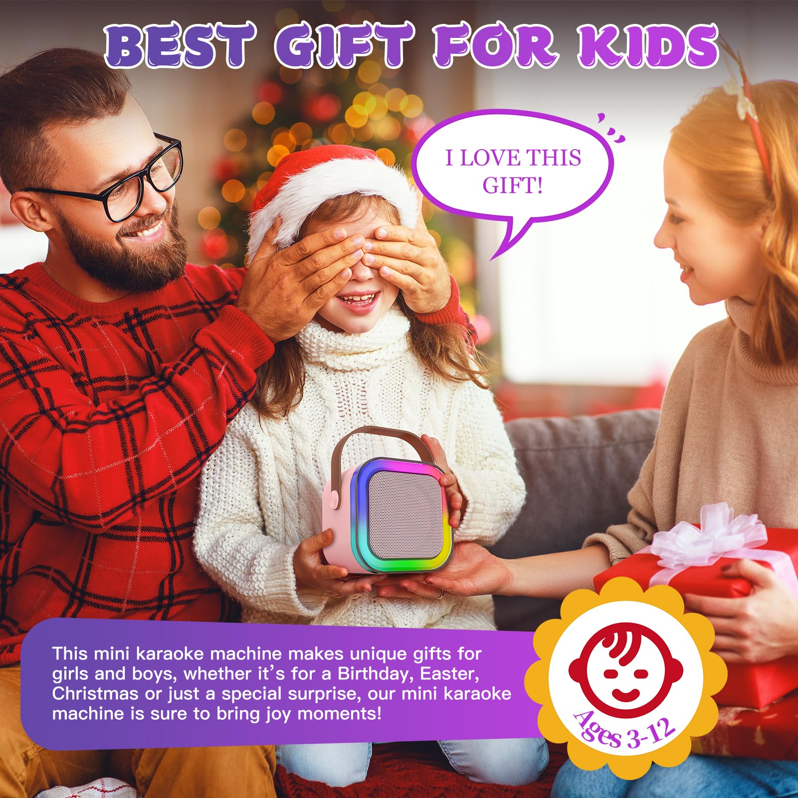 Mini máquina de karaoke para niños, altavoz Bluetooth portátil  con 2 micrófonos inalámbricos y luces LED de color, regalos de cumpleaños de Navidad, juguetes para niñas, niños y amigos de 3 a 4