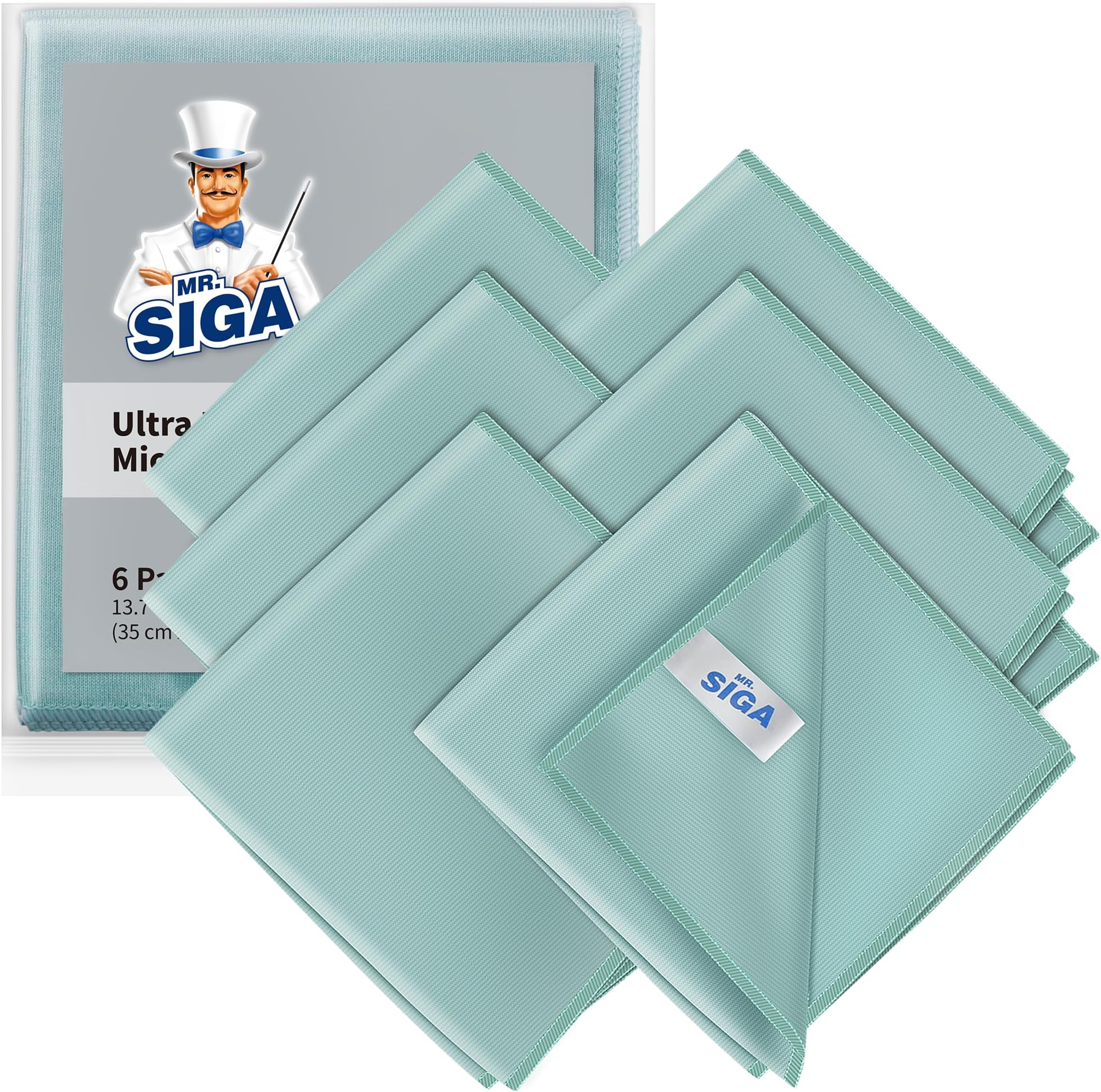 Ultra Fine Microfiber Cloths for Glass, Pack of 6, 35 x 40 cm 13.7" x 15.7"