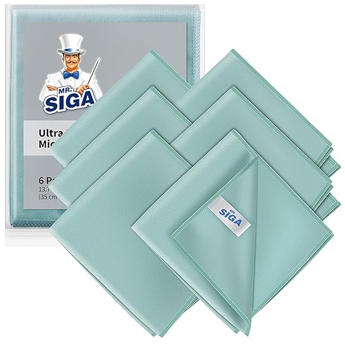 MR.SIGA Ultra Fine Microfiber Cloths for Glass, Pack of 6,