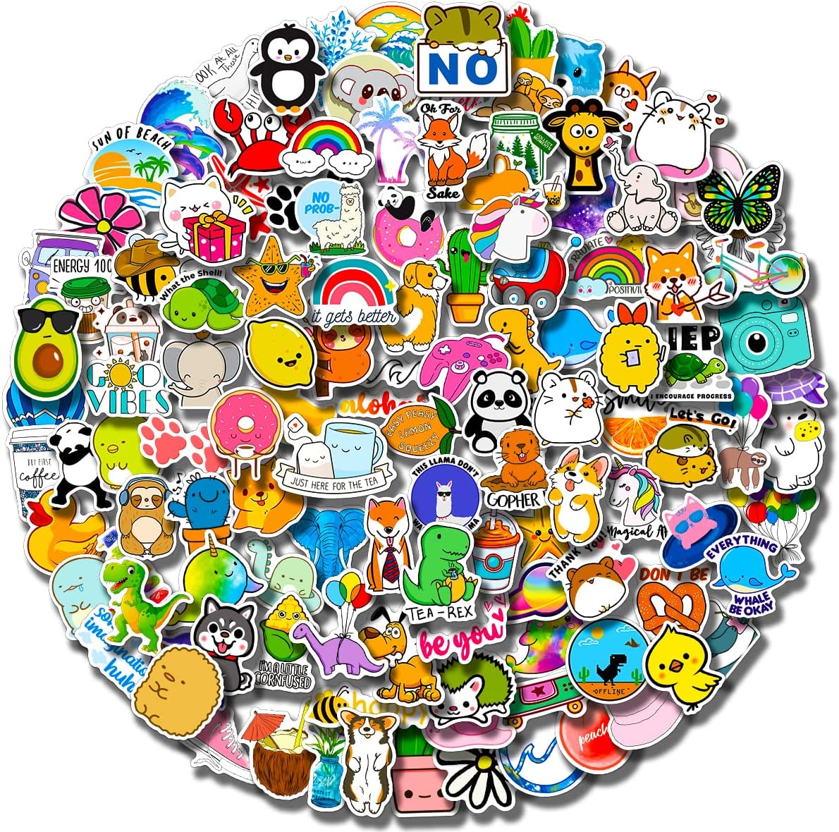 Cute Water Bottle Stickers( 200 Pcs/Pack )Vsco Stickers for Hydroflask Waterproof Kawaii Vinyl Aesthetic Laptop Computer Skateboard Phone Stickers for Teens Kids Girls