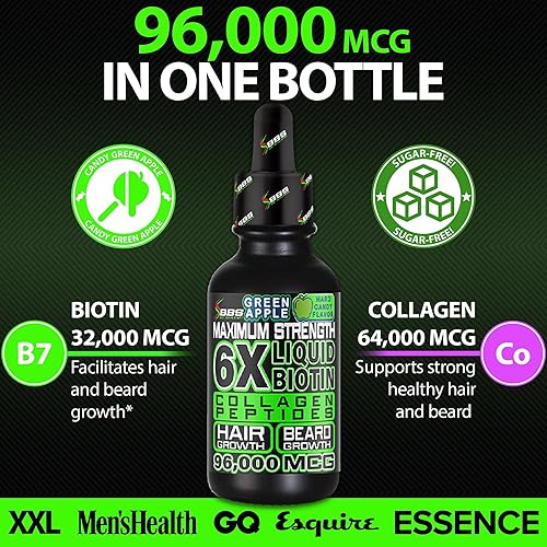 Miniatura 2 de Péptidos de colágeno de biotina líquida para el crecimiento y engrosamiento de la barba, suplemento de crecimiento de barba y cabello para hombres,