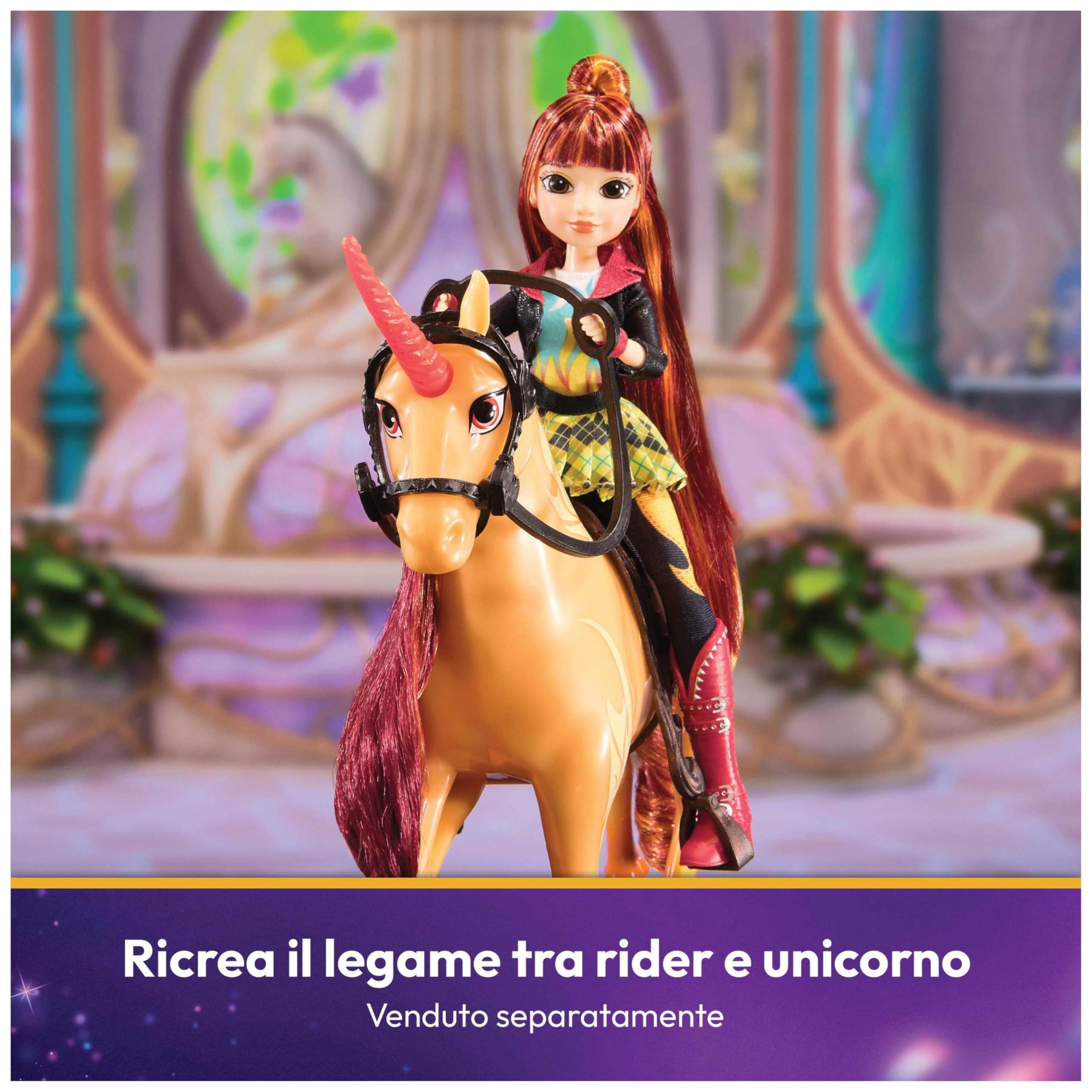 Unicorn Academy, Unicorno Cinder, 2 accessori da Equitazione,. Alto 27,9 cm, Compatibile con la bambola di Valentina, Bambole e Unicorni Giocattolo per Bambine dai 4 anni in su