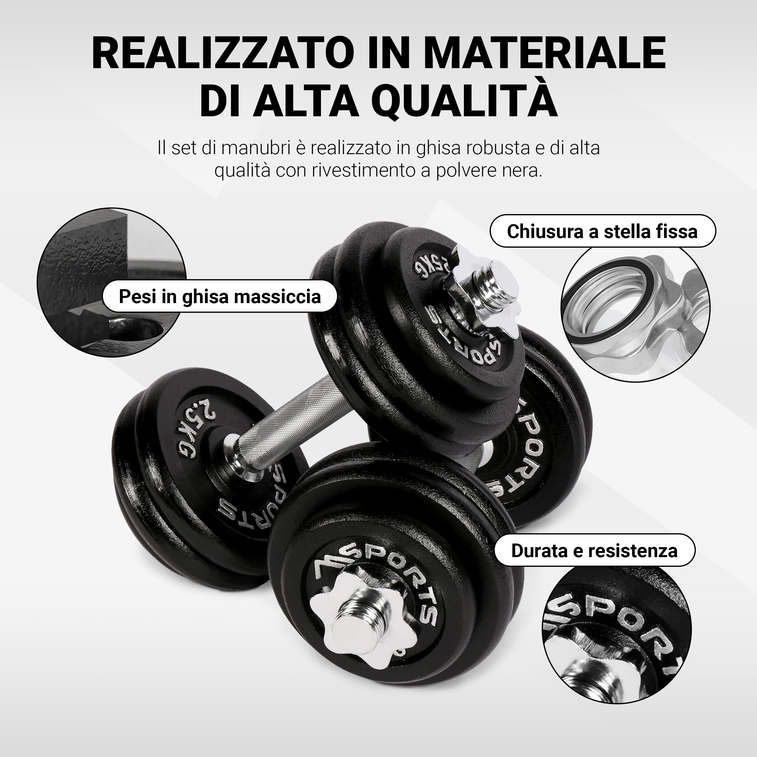 Msports Set di 2 manubri professionali in ghisa, da 30 kg (2 x 15 kg)