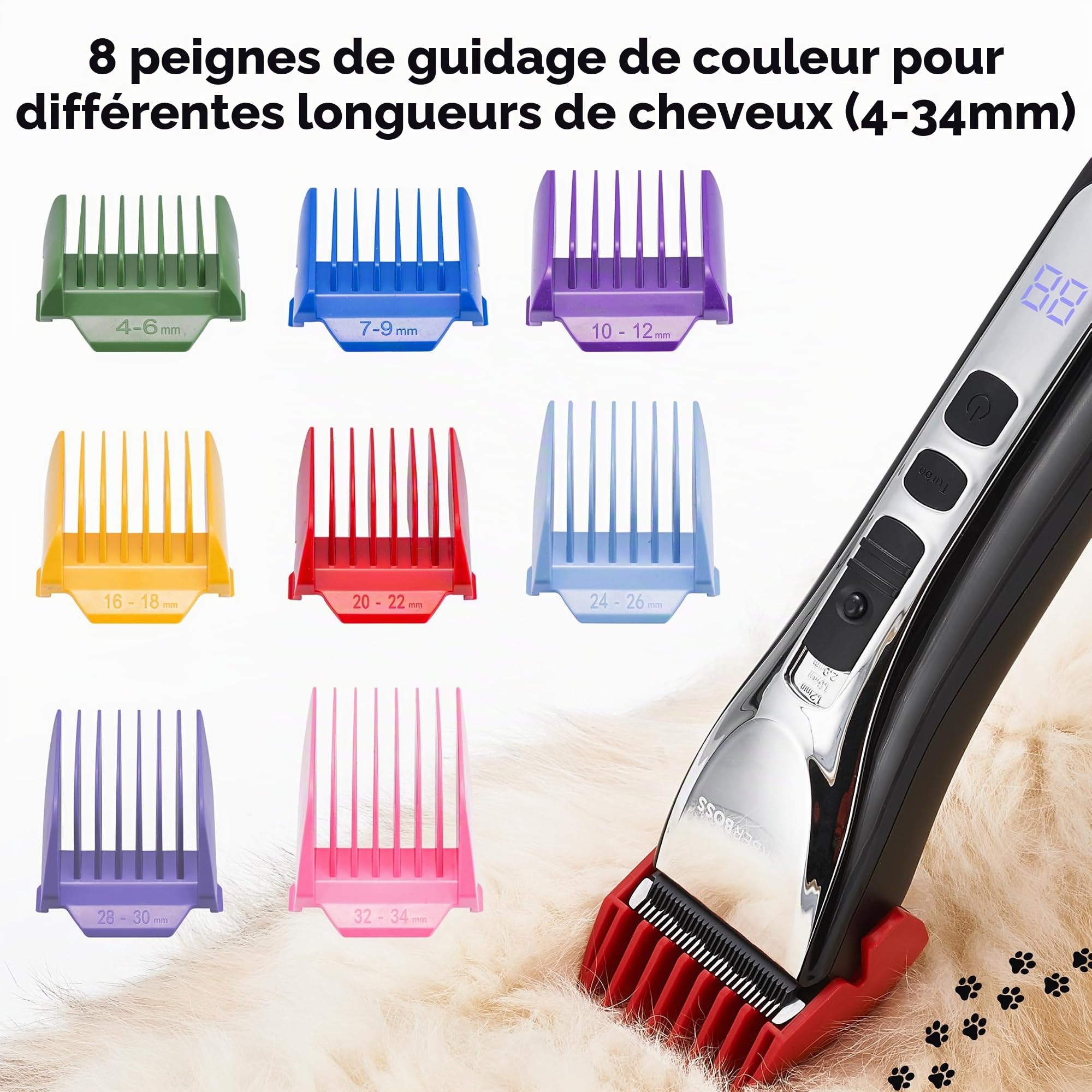 BarberBoss Tondeuse professionnelle à poils épais, kit de toilettage pour chien, tondeuse pour chien sans fil, tondeuse pour chat à poils durs QR-9086