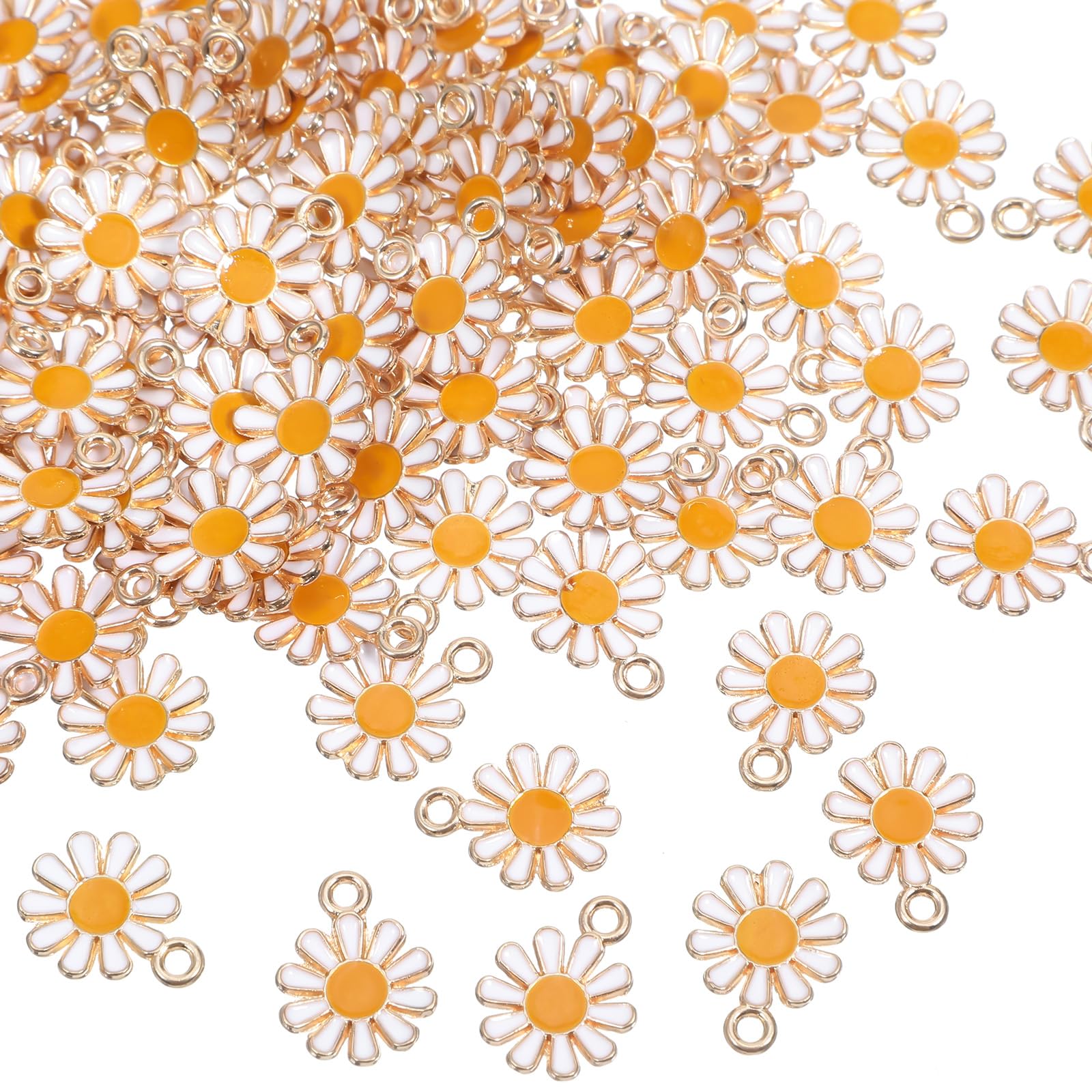 100 Pcs Daisy Charms for Jewelry Making Mini Floral Chrysanthemumm Daisy Charm White Flower Enamel Charms Pendant for Bracelets Necklaces Earrings Keychains DIY Crafts Handmade Gifts Accessories
