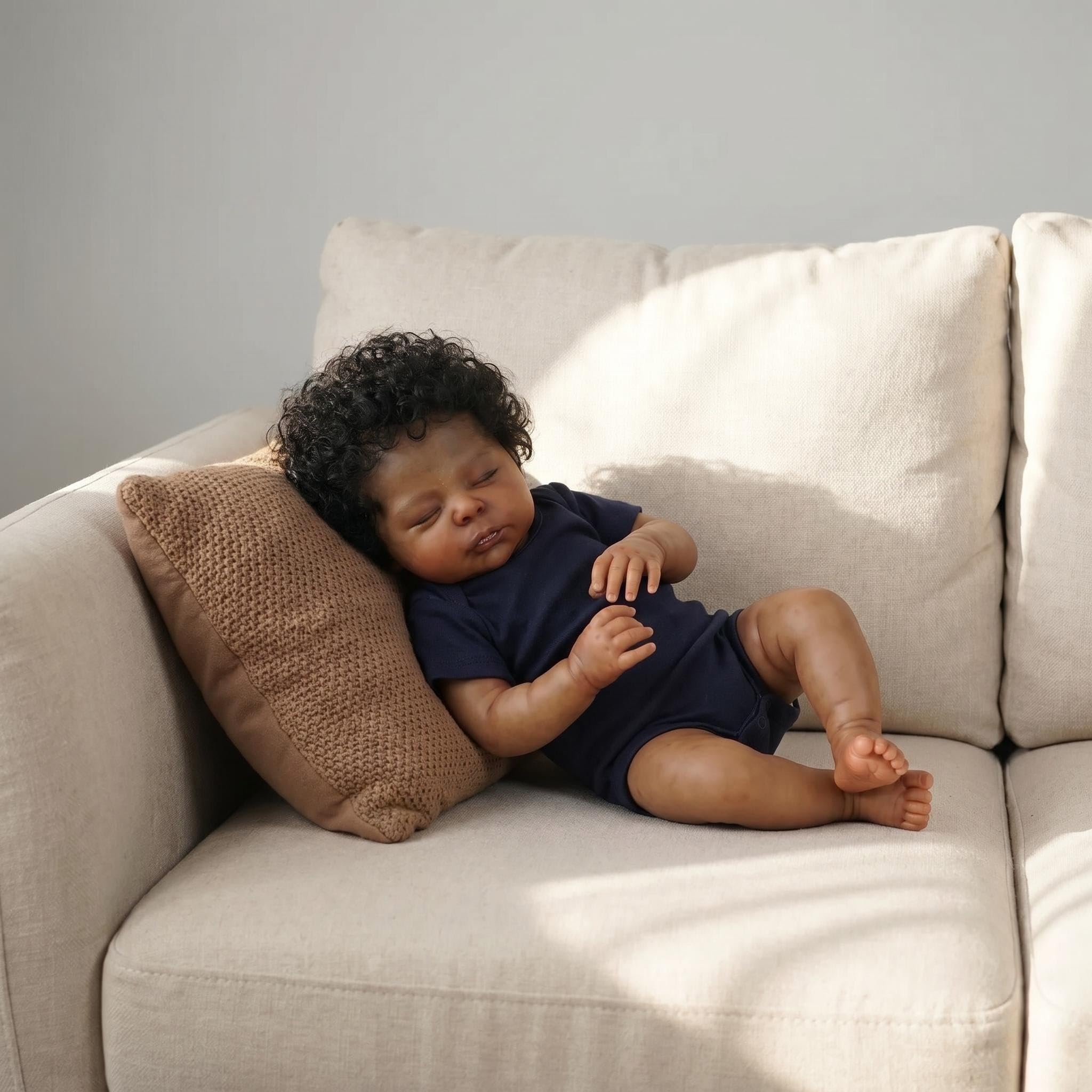 Anano Bebe Reborn de Vinyl Suave y Flexible Christopher 45cm, Muñeca Recién Nacida de Piel Morena, Muñeca Realista Niña Negra, Regalo de Cumpleaños para Niños +3 Años