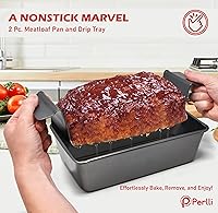 Vista 2 de PERLLI Meat Loaf Pan with Drip Tray – 2 Pc. 9.8 x 5.7 In. High-Carbon-Steel Nonstick Meatloaf Pan with Drain Tray – Large BPA-Free Oven Loaf Pan for