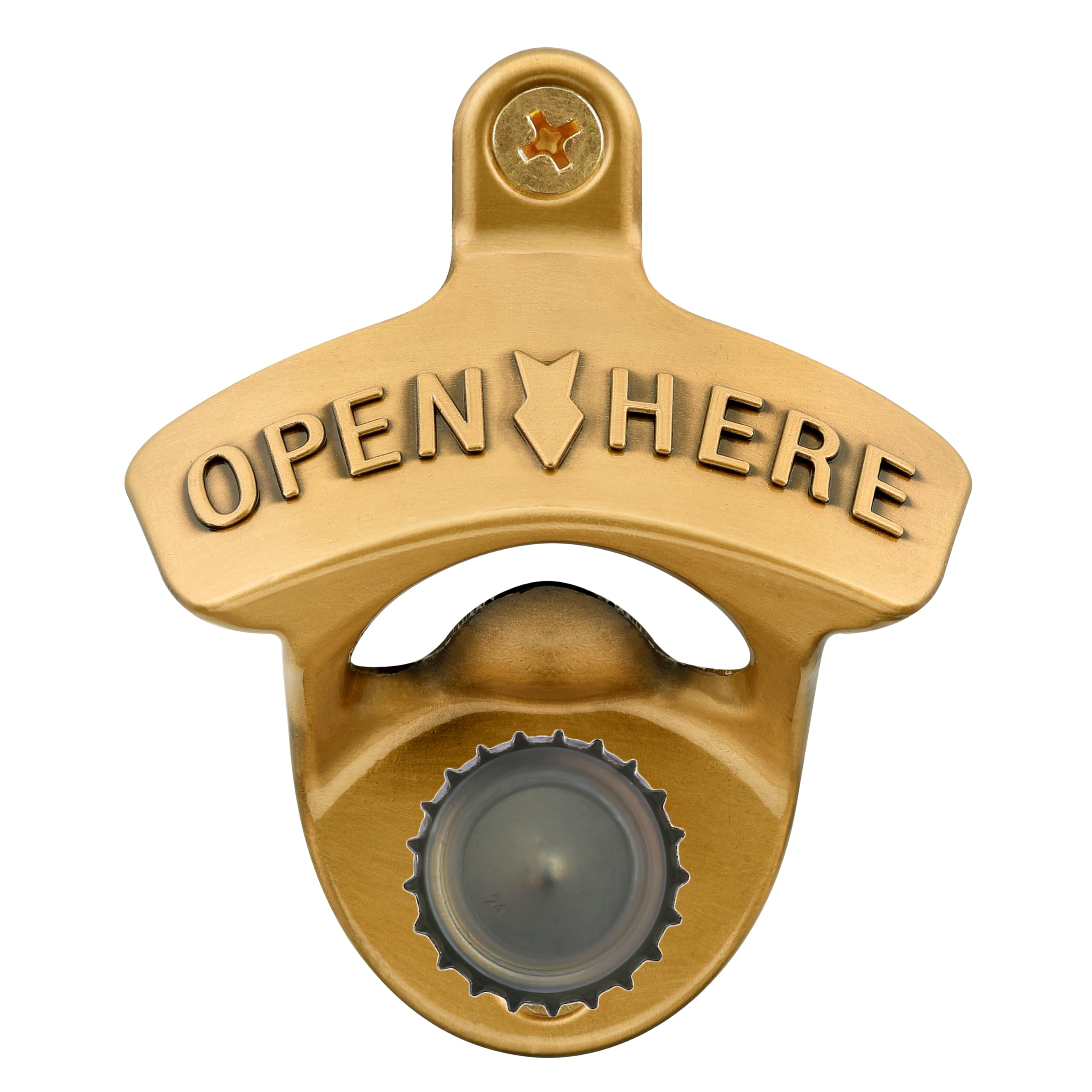 Jumiok Antique Gold Wall Mount Beer Opener with Magnets Built-in Outdoor Stainless Magnetic Beer Cap Opener Wood Mountable with Screws