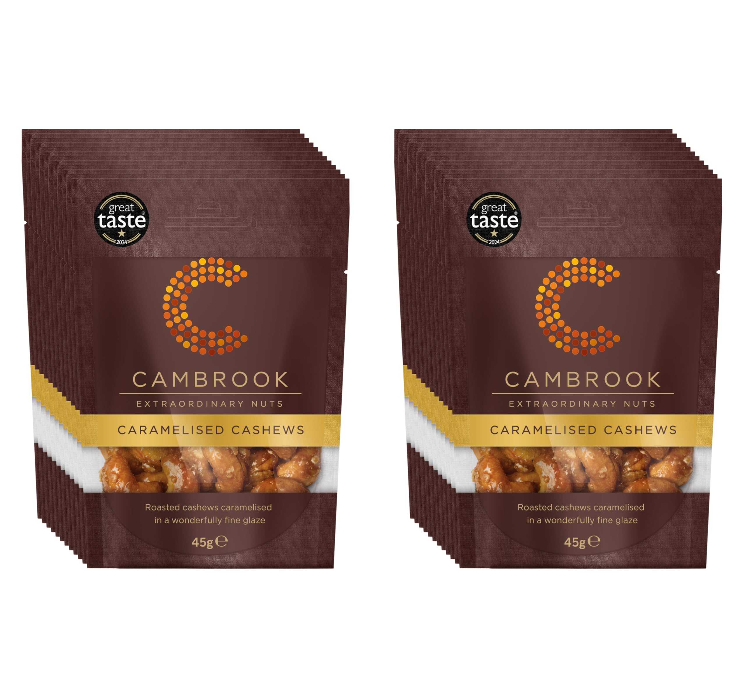 Cambrook - Caramelised Cashews, 45g Bags, Pack of 24