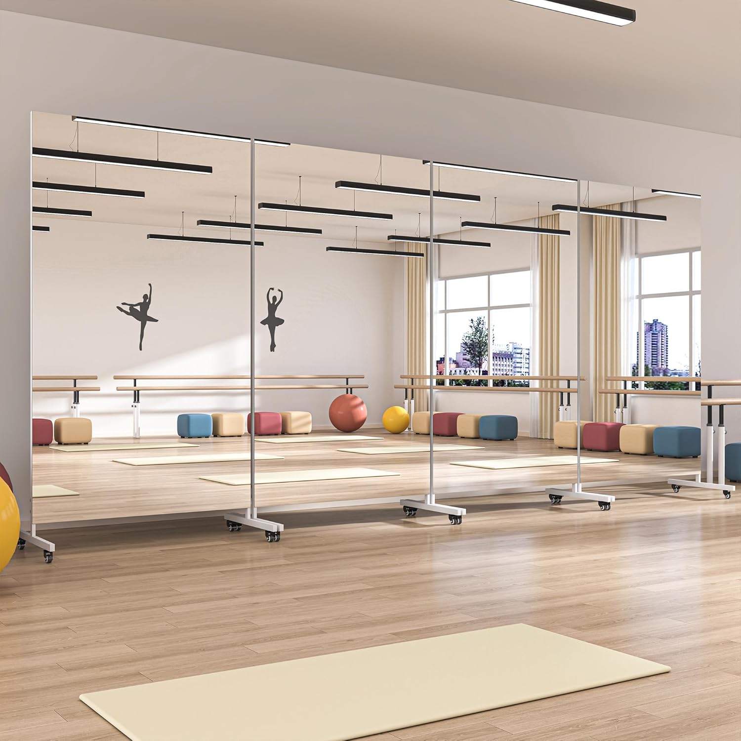 Hasipu Extra Large Full Length Floor Mirror with Wheels, 65" x 22" Rolling Portable Gym & Dance Studio Home Gym Mirror, White