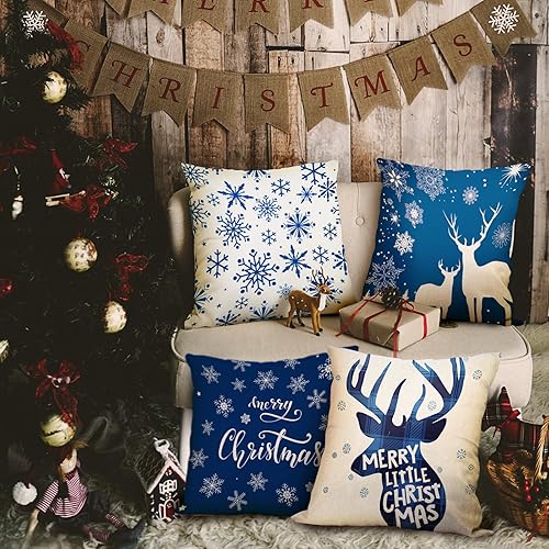 Miniatura 2 de 11 estilos de fundas de almohada de Navidad de 18 x 18 pulgadas, muñeco de nieve, decoración de vacaciones, fundas de cojín, juego de 4 fundas de