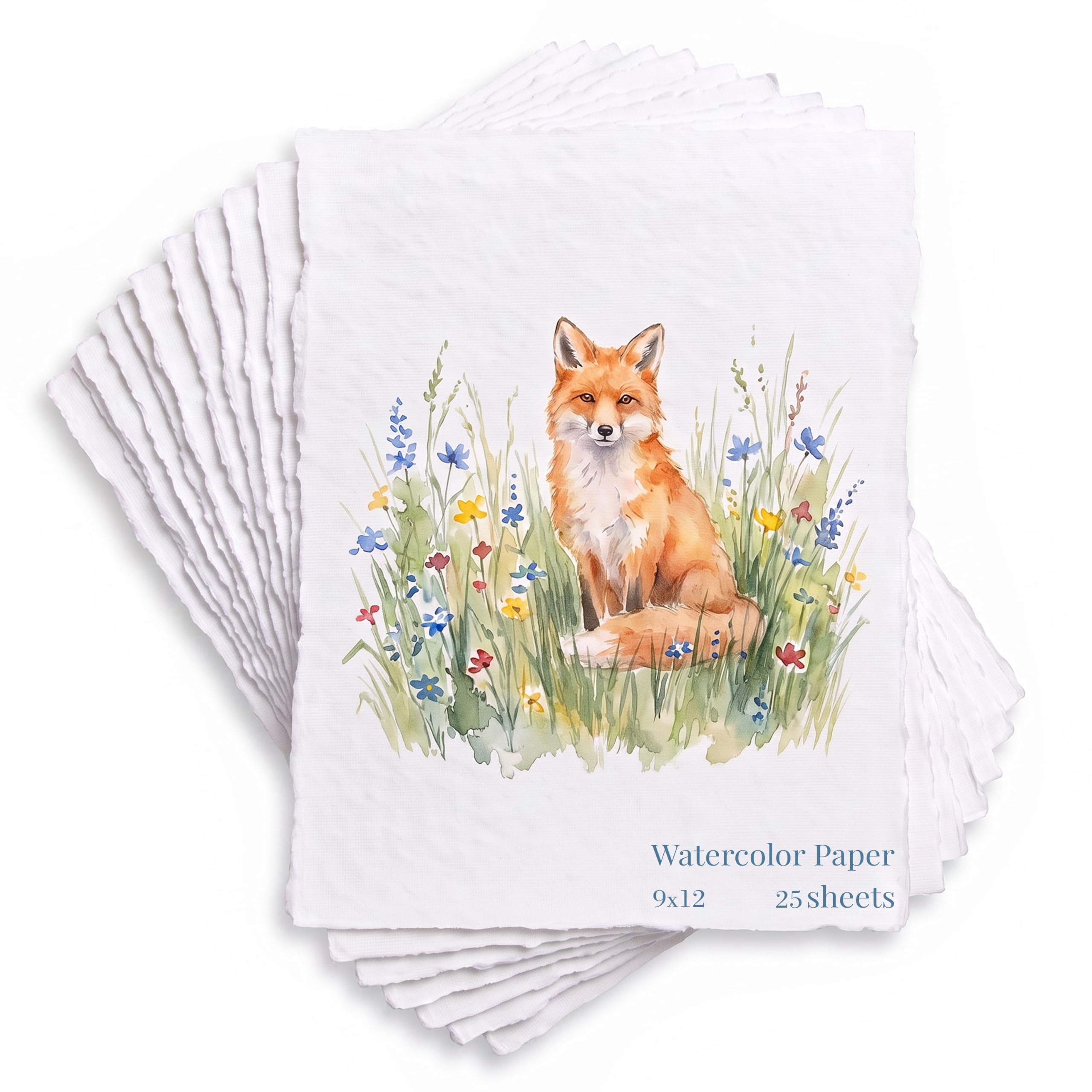 LEATHER VILLAGE Deckled Edge Watercolor Paper 12x9 in, 300 GSM, 25 Sheets | Handmade Cold…
