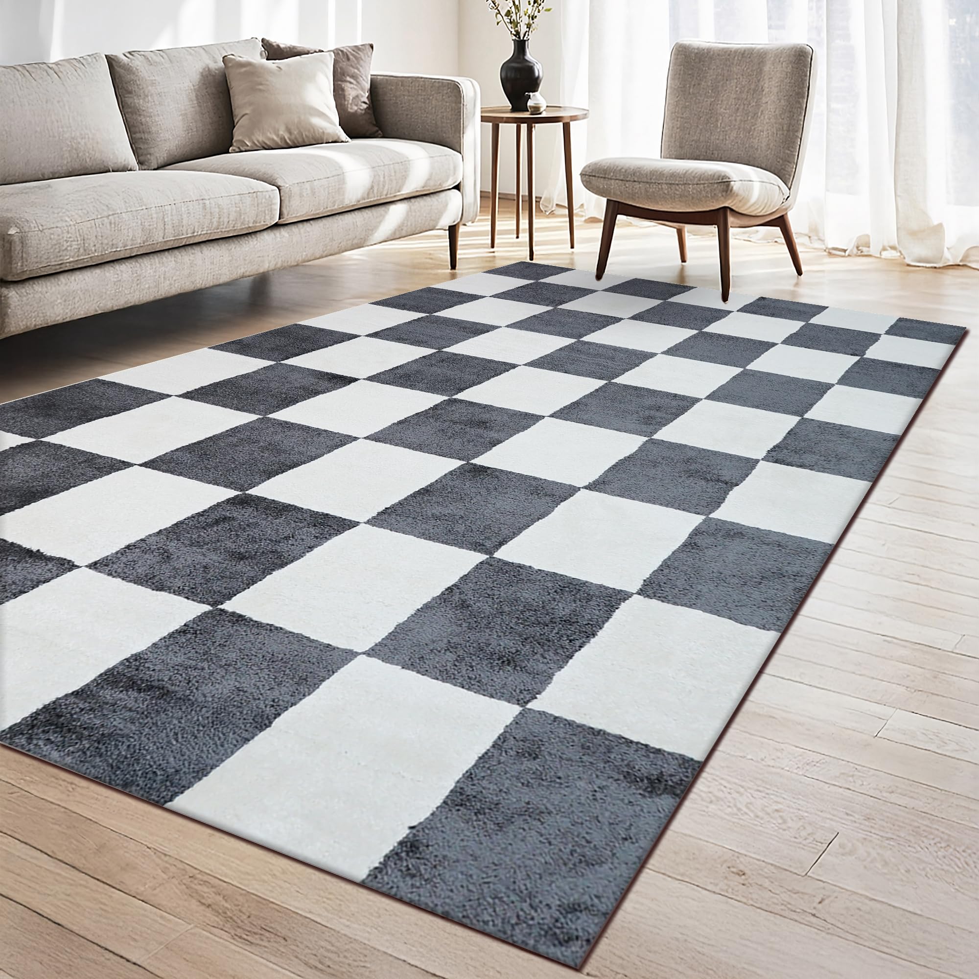 homeart Plaid Area Rug – Super Soft & Sustainable Woven Carpet with Modern Checkered Design, Durable Indoor Rug for Living Room, Bedroom & Entrance, Kid & Pet Friendly Grey 80x150 — image 1