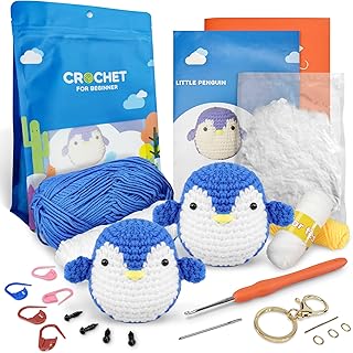 Crochet Kit for Beginners, Crochet Starter Kit to Make 2 PCS Penguin for Adults and Older Kids Learn to Crochet with Step-by-Step Instruction and Video Tutorials, All Materials and Tools