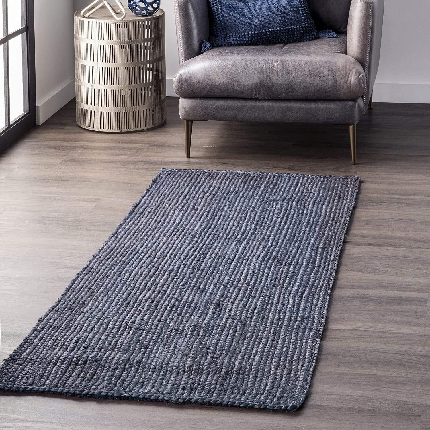 Handmade Hand Braided Natural Jute Floor Runner Rug, Table Runner Rug, Area Rug (Neavy Blue, 2.6 X 6 Feet (80 cm x 180 cm))
