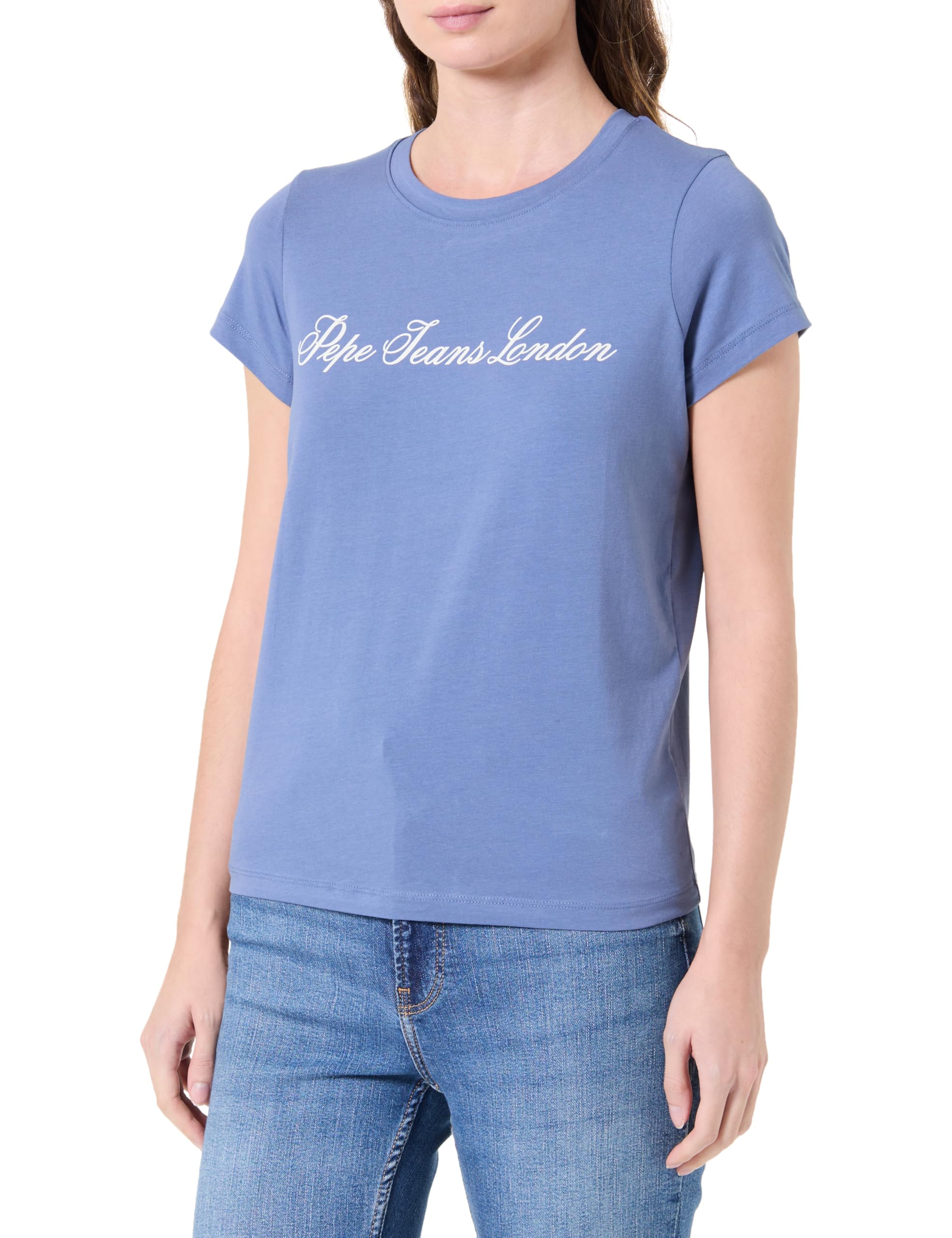 Pepe Jeans Women's W Basic Stretch Logo T-Shirt, Blue(SEA Blue), S