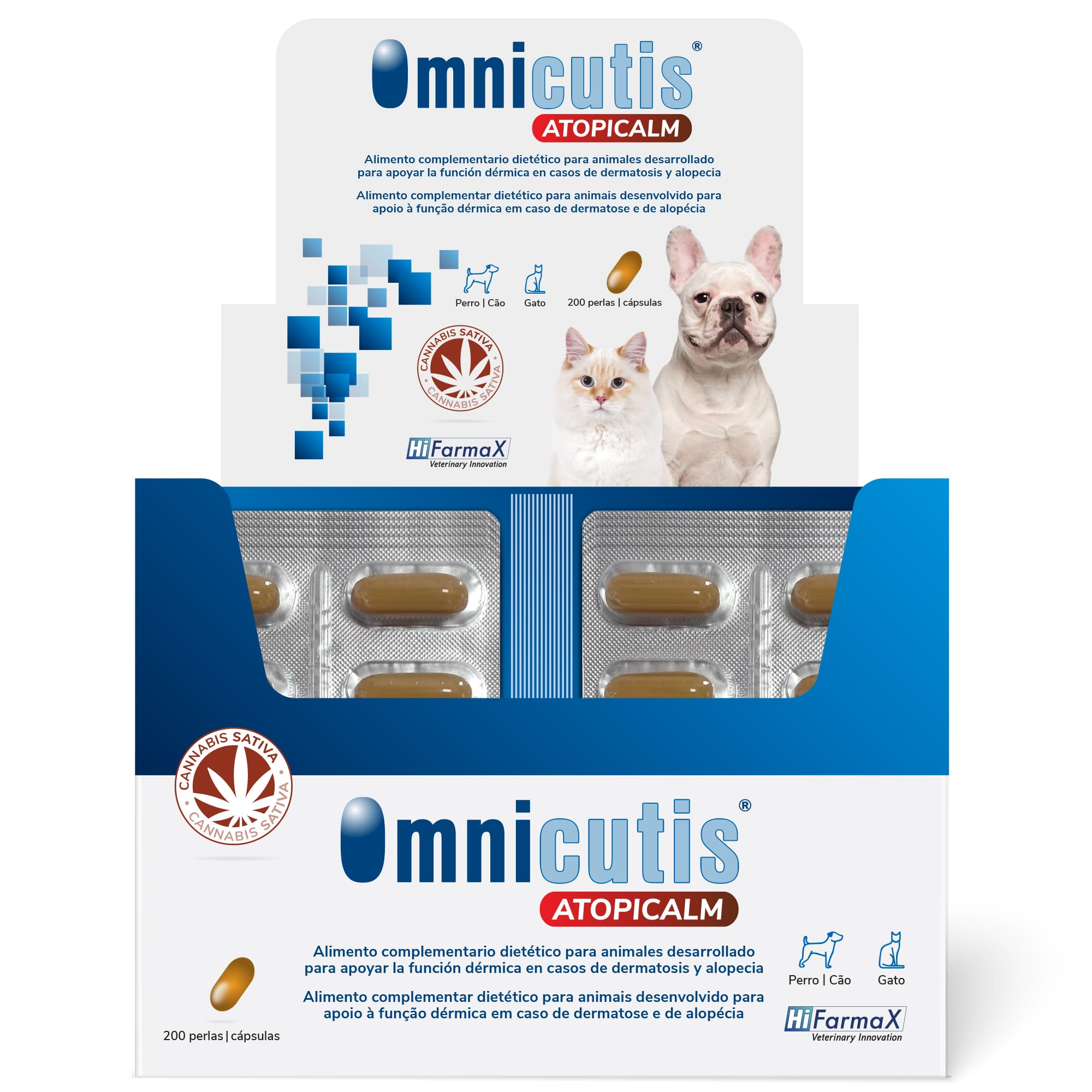 Omnicutis Atopicalm Hifarmax – Complemento Alimenticio con Omega 3, Zinc y Biotina | Apoya la Salud de la Piel en Mascotas con Dermatosis | Vitaminas para Perros y Gatos 200 Cápsulas