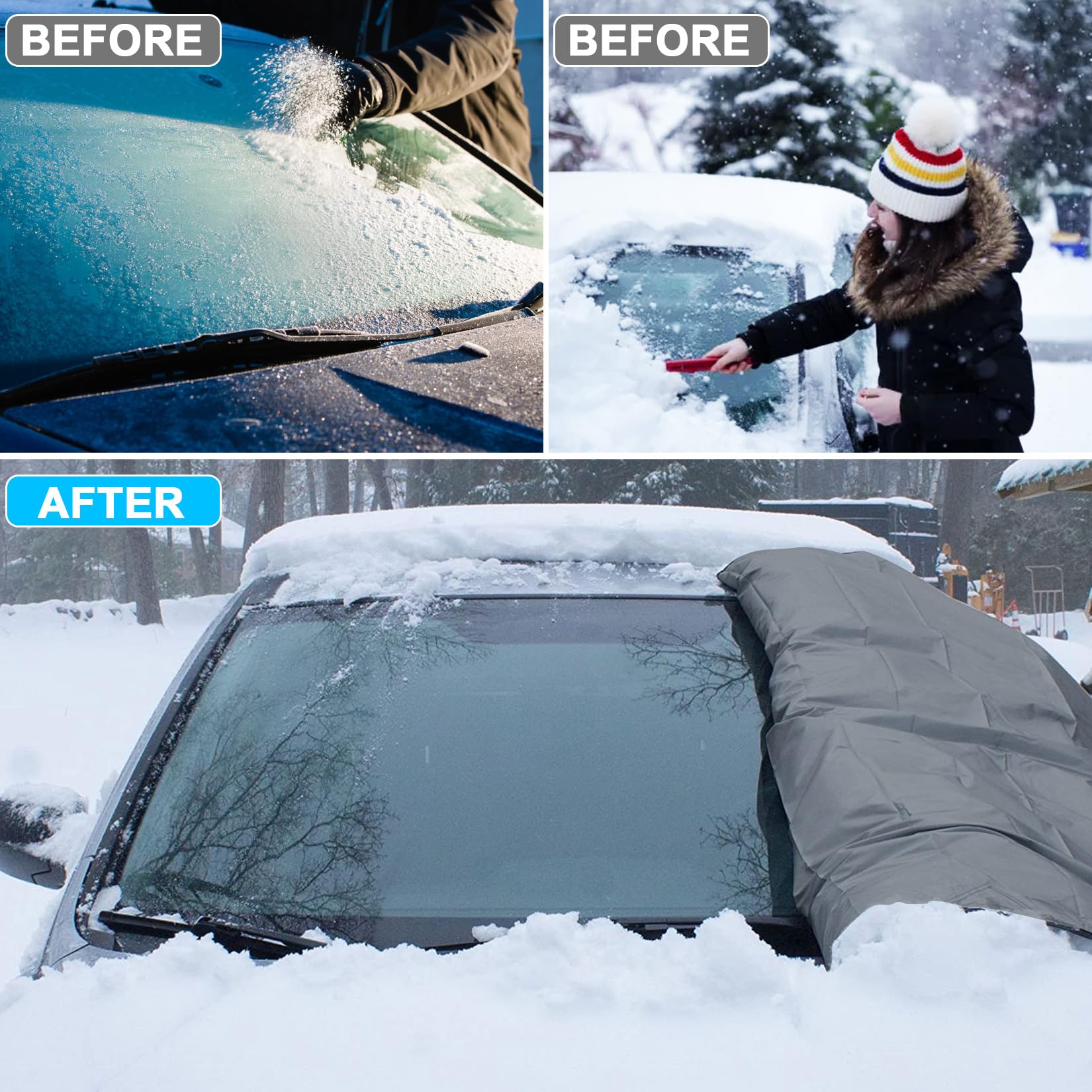 Tevlaphee Windshield Cover for Ice and Snow Heavy Duty 600D Oxford Fabric Waterproof Embedded Magnets Side Mirror Protector — view 2