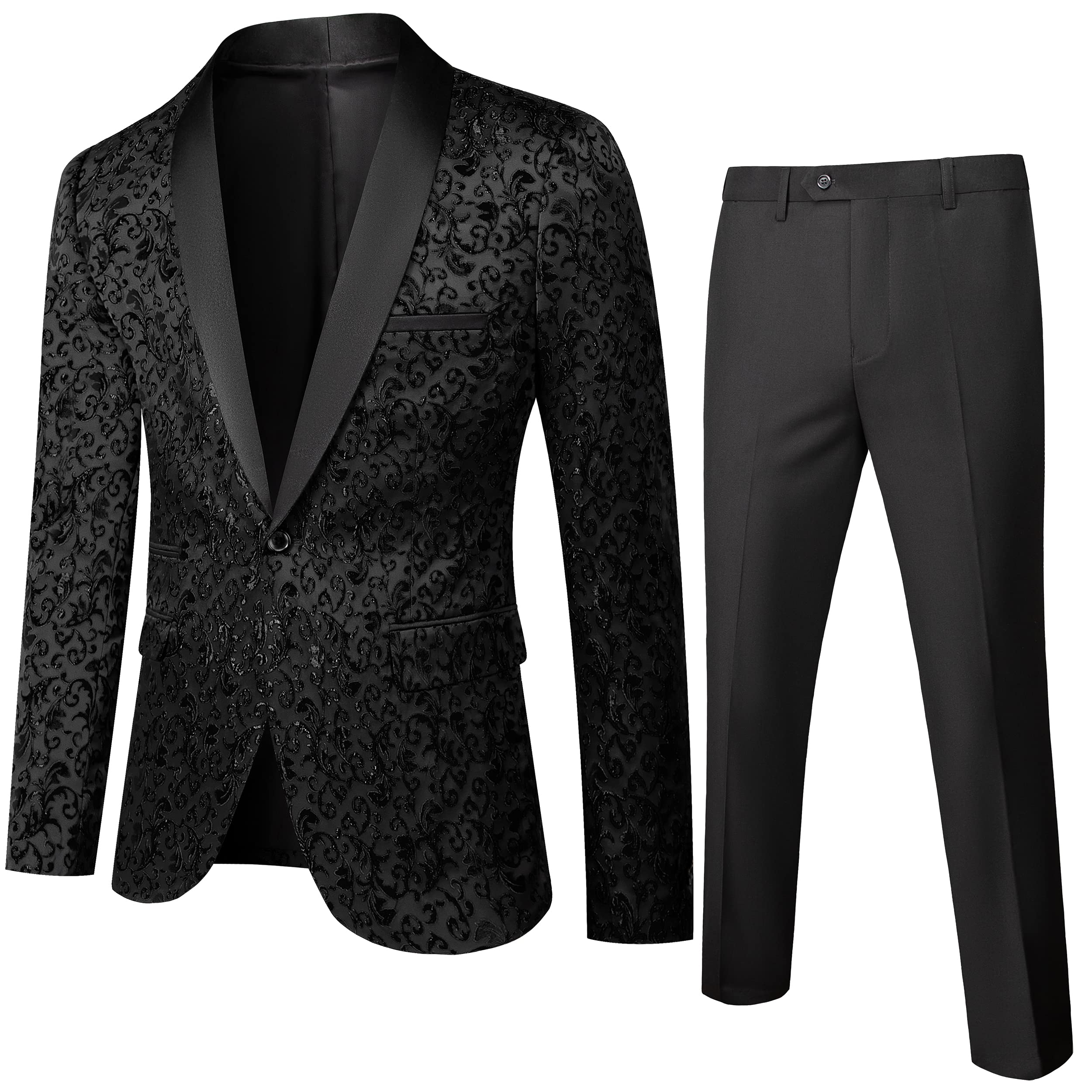 Men's Suit Slim Fit 2 Piece Tuxedo Suit Set Floral Print Paisley Shawl Lapel Groom Wedding Suits Set
