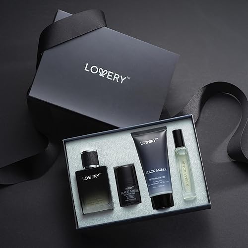 Miniatura 5 de LOVERY Regalos para papás – Perfume de ámbar negro para hombre 4 en 1 Desodorante y Colonia Set de regalo – Juego de 4 piezas de colonia para hombre