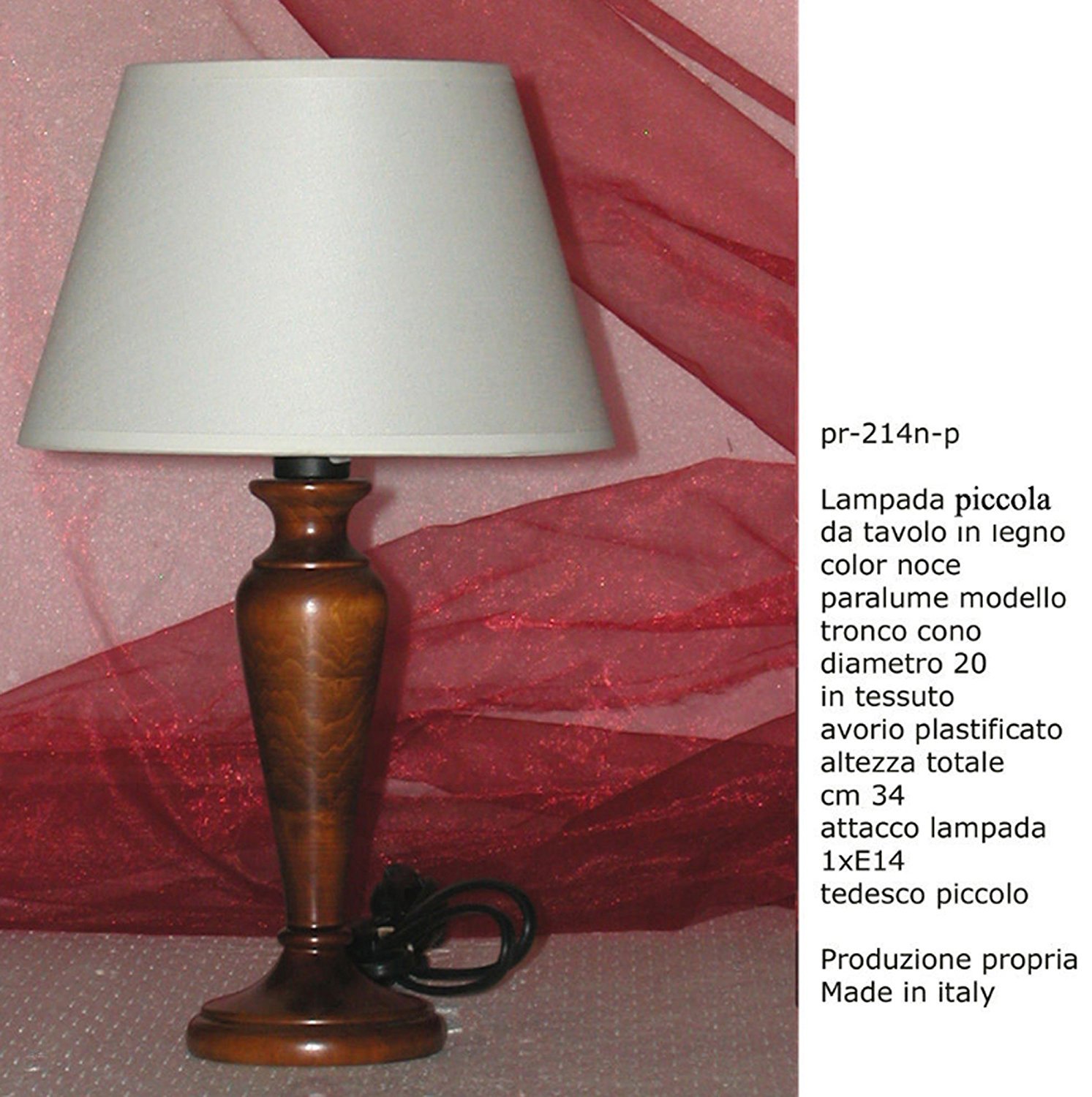 Paolo Rossi Lampada Da Comodino Lumetto In Legno Tornito – Abat-jour Made In Italy, Ciliegio Singola, Altezza 36 Cm