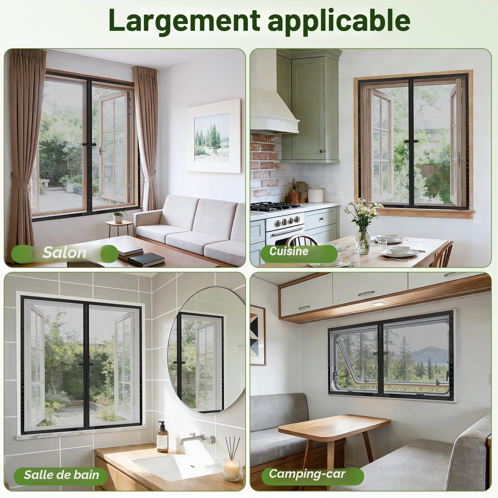 Moustiquaire Fenêtre Magnétique 120x110 cm, Toile en Fibre de Verre Haute Densité, Fixation Adhésive sans Perçage, Transparente et Anti-Insectes, Résistante aux Griffes et UV - Noir