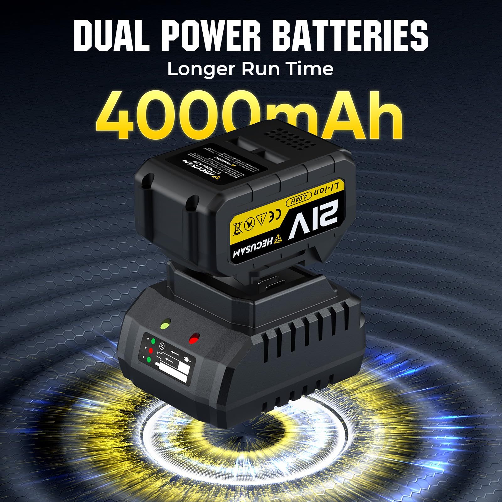 Schlagschrauber 1400N.m(1032Ft-lbs) 4000RPM 4 Gang Geschwindigkeit, 21V 1/2 Zoll Bürstenloser Akku Schlagschrauber, 2×4.0Ah Akkus, Für Auto LKW Reifen Schraube Mutter Removal