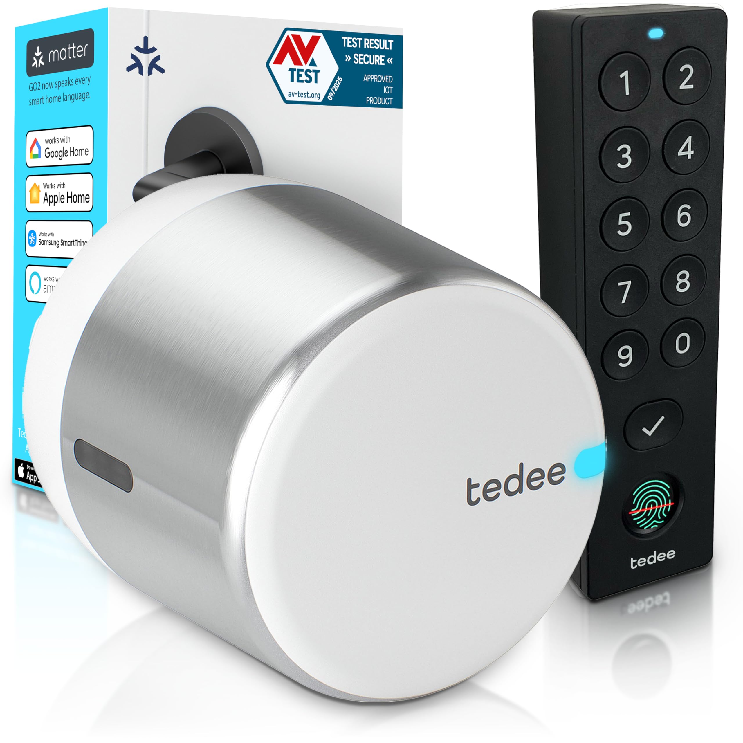 Tedee GO2 Alu Cerradura Inteligente Retrofit para La Puerta, Cerradura Digital con Bloqueo Automático y App, Seguridad Smart lock Acceso sin Llave | Alexa, Google Home, Apple, SmartThings | Matter