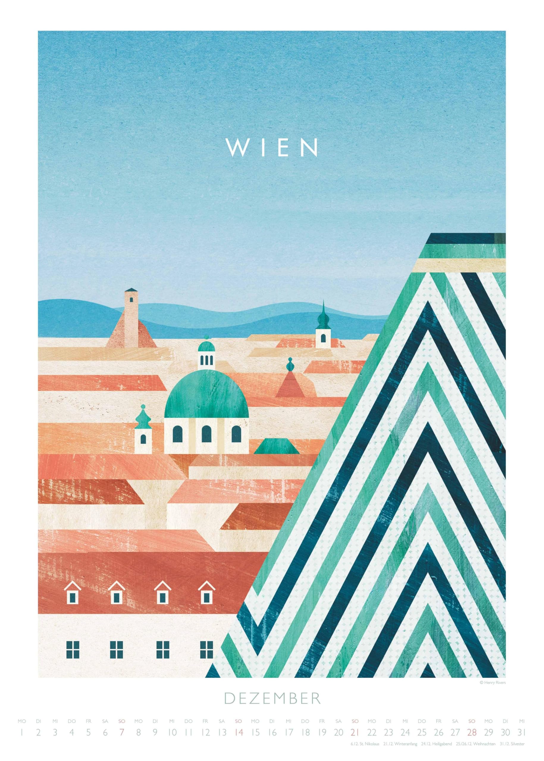 DUMONT - Rivers: Travelposter 2026 – Wandkalender im Posterformat 50 x 70 cm mit Art-Deco-Reiseplakaten von Henry Rivers