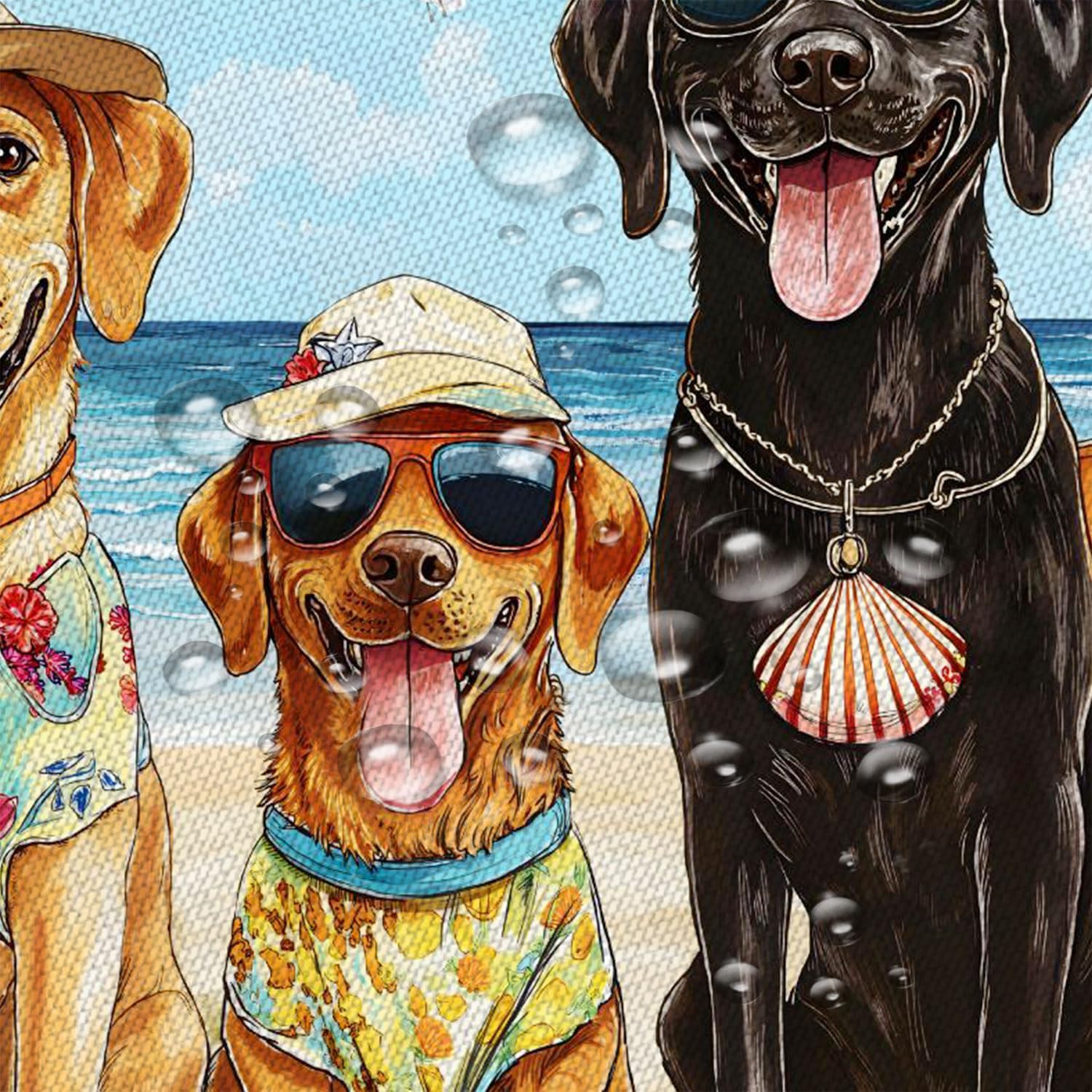 Funny Dog Beach Shower Curtain Summer Ocean Palm Tree Tropical Seaside Hawaii Vacation Bathroom Polyester Fabric Curtains with Hooks 90Wx70H Inch