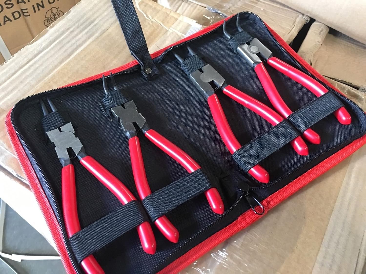 NEW 4pcs Heavy Duty 7" Circlip Plier Snap Ring Plier Kit W/ Pouch